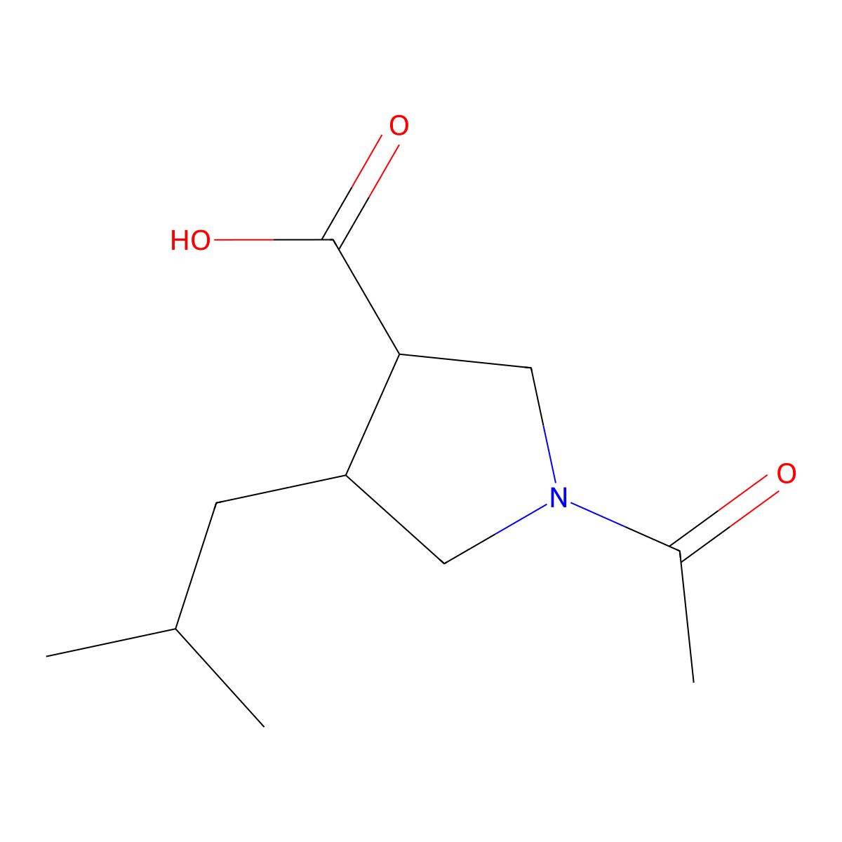 rac-(3R,4R)-1-acetyl-4-(2-methylpropyl)pyrrolidine-3-carboxylic acid molecular structure, CAS 2679806-13-2