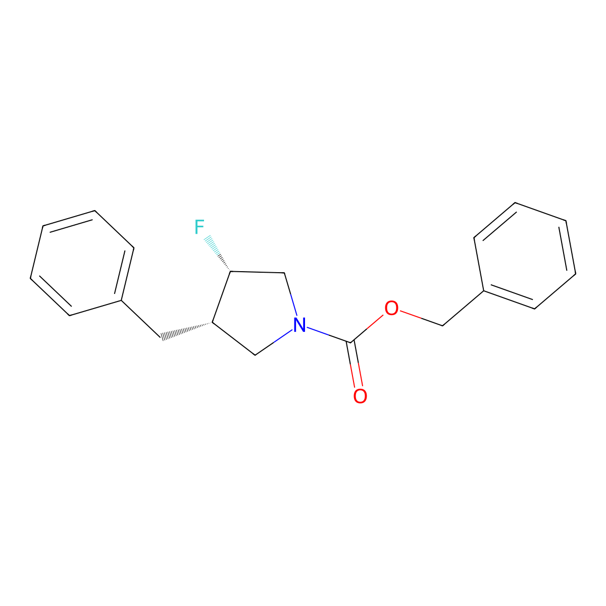rac-benzyl (3R,4R)-3-benzyl-4-fluoropyrrolidine-1-carboxylate molecular structure, CAS 2679806-21-2