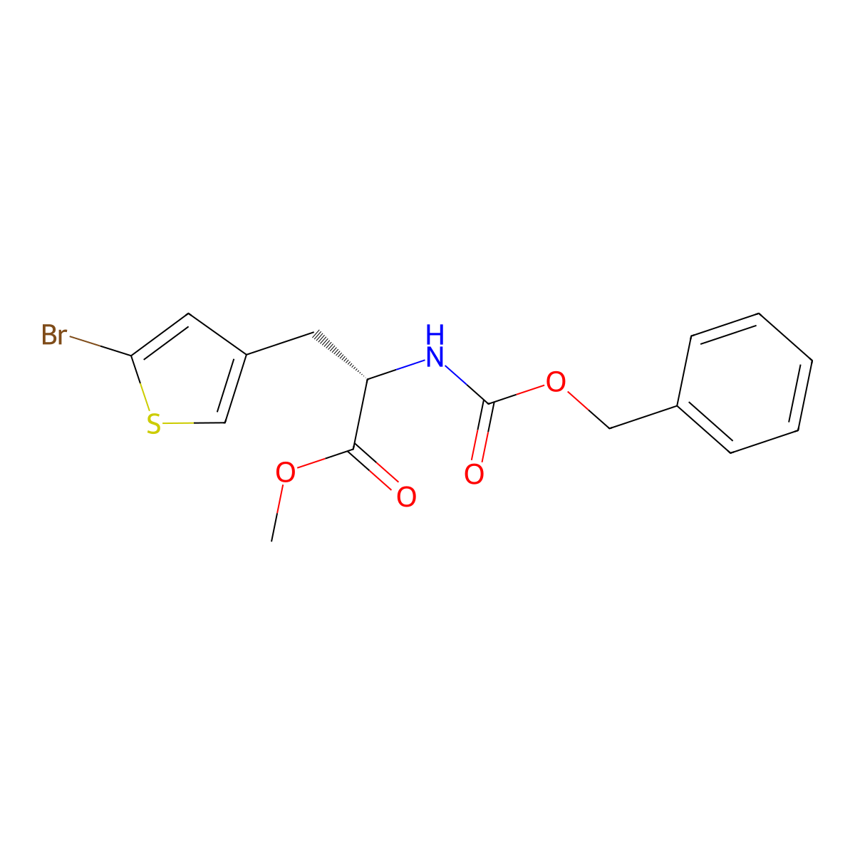 methyl (2S)-2-{[(benzyloxy)carbonyl]amino}-3-(5-bromothiophen-3-yl)propanoate molecular structure, CAS 2679806-29-0