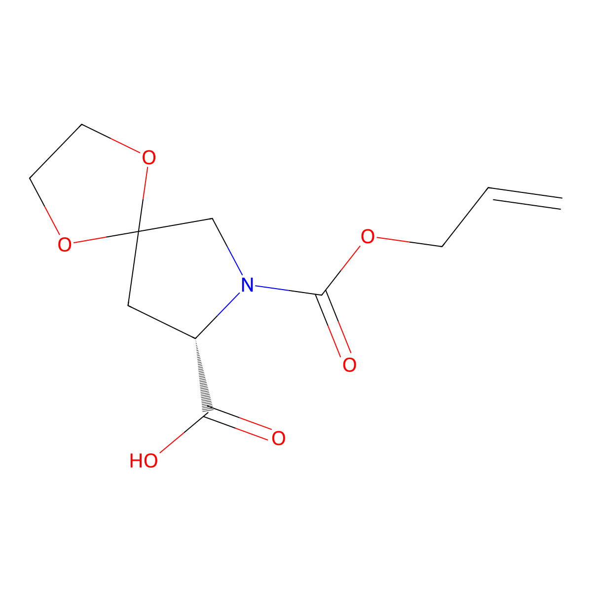 (8S)-7-[(prop-2-en-1-yloxy)carbonyl]-1,4-dioxa-7-azaspiro[4.4]nonane-8-carboxylic acid molecular structure, CAS 2679806-52-9