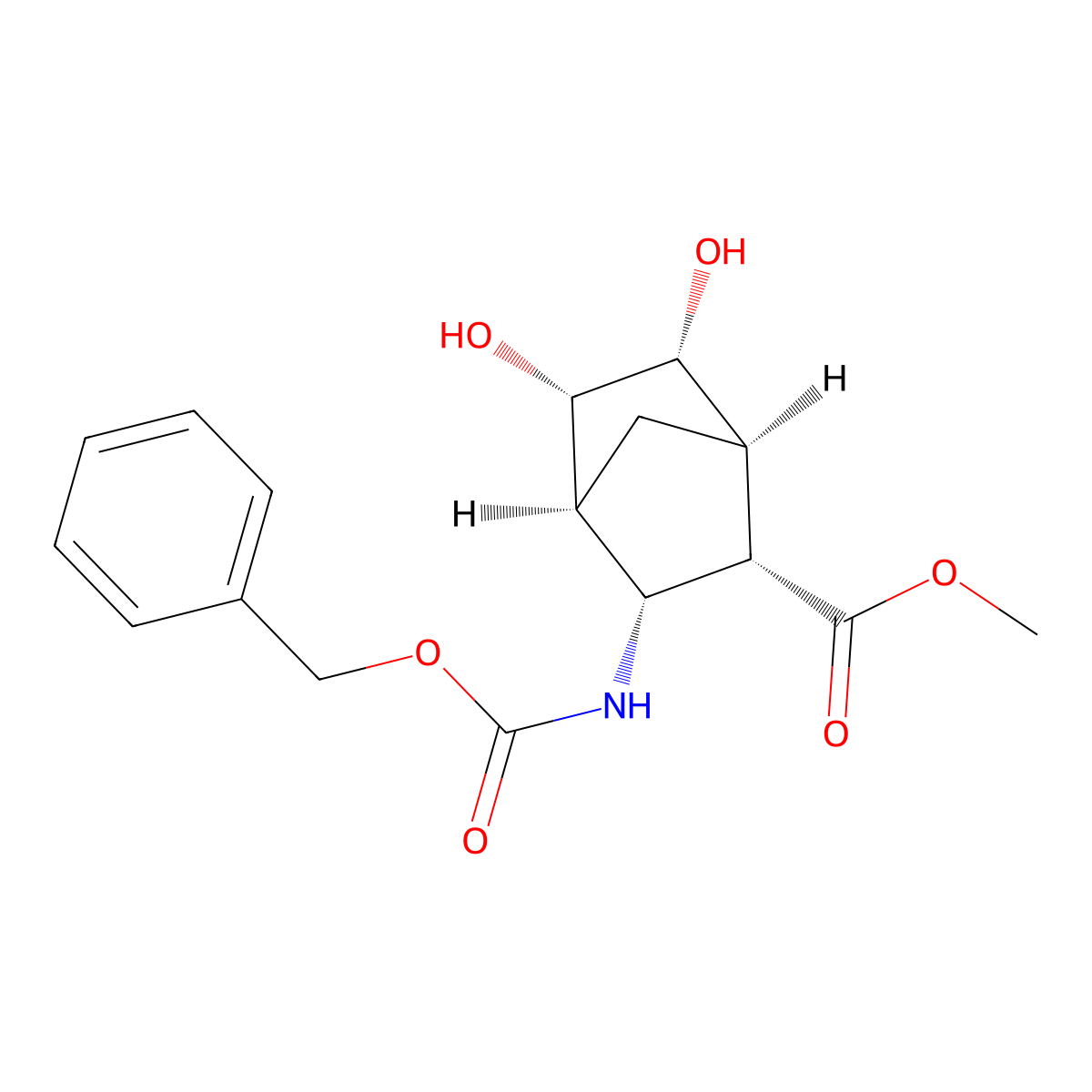 rac-methyl (1R,2S,3R,4S,5S,6R)-3-{[(benzyloxy)carbonyl]amino}-5,6-dihydroxybicyclo[2.2.1]heptane-2-carboxylate molecular structure, CAS 2679806-66-5