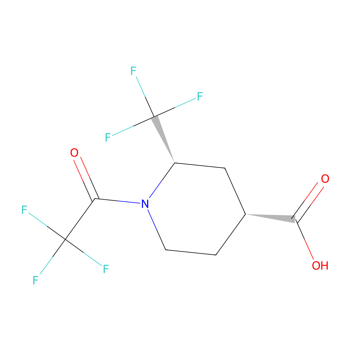 rac-(2R,4S)-1-(2,2,2-trifluoroacetyl)-2-(trifluoromethyl)piperidine-4-carboxylic acid molecular structure, CAS 2679806-85-8