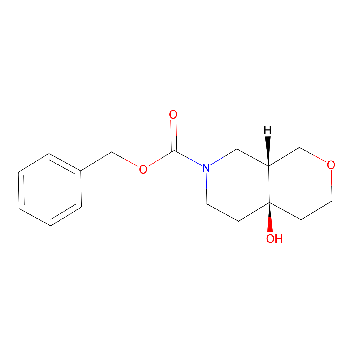 rac-benzyl (4aR,8aR)-4a-hydroxy-octahydro-1H-pyrano[3,4-c]pyridine-7-carboxylate molecular structure, CAS 2679806-93-8