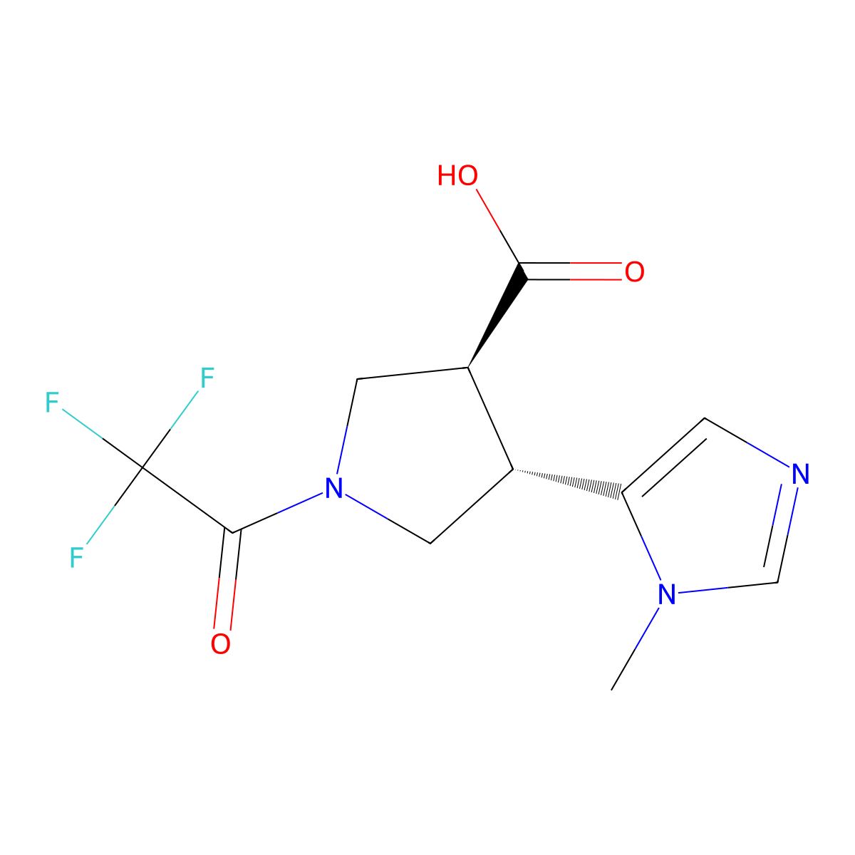 rac-(3R,4R)-4-(1-methyl-1H-imidazol-5-yl)-1-(2,2,2-trifluoroacetyl)pyrrolidine-3-carboxylic acid molecular structure, CAS 2679807-10-2