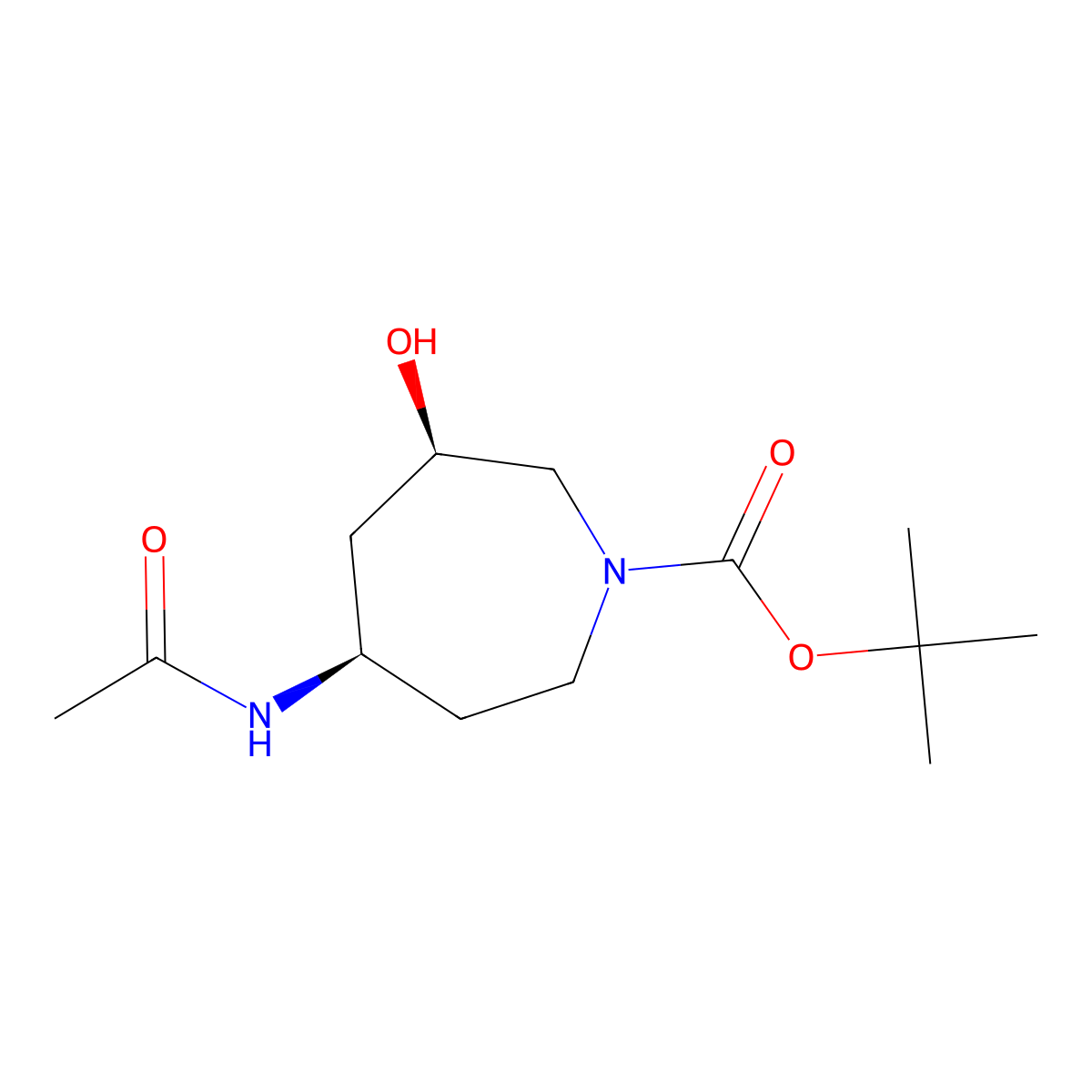 rac-tert-butyl (3R,5R)-5-acetamido-3-hydroxyazepane-1-carboxylate molecular structure, CAS 2679808-14-9