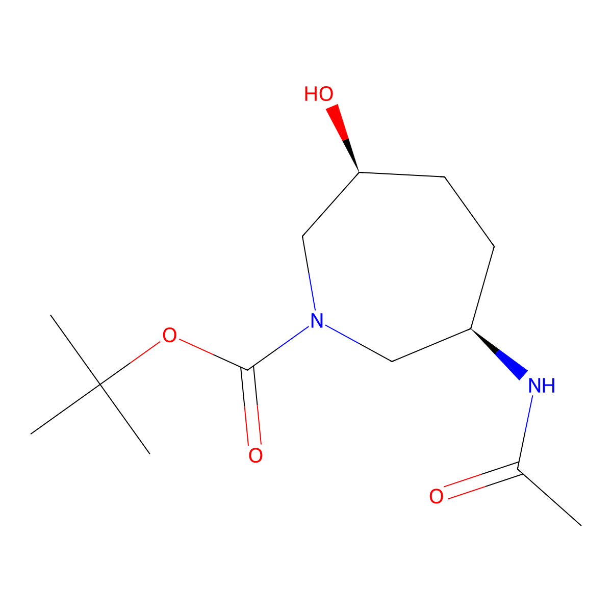 rac-tert-butyl (3R,6S)-3-acetamido-6-hydroxyazepane-1-carboxylate molecular structure, CAS 2679808-18-3