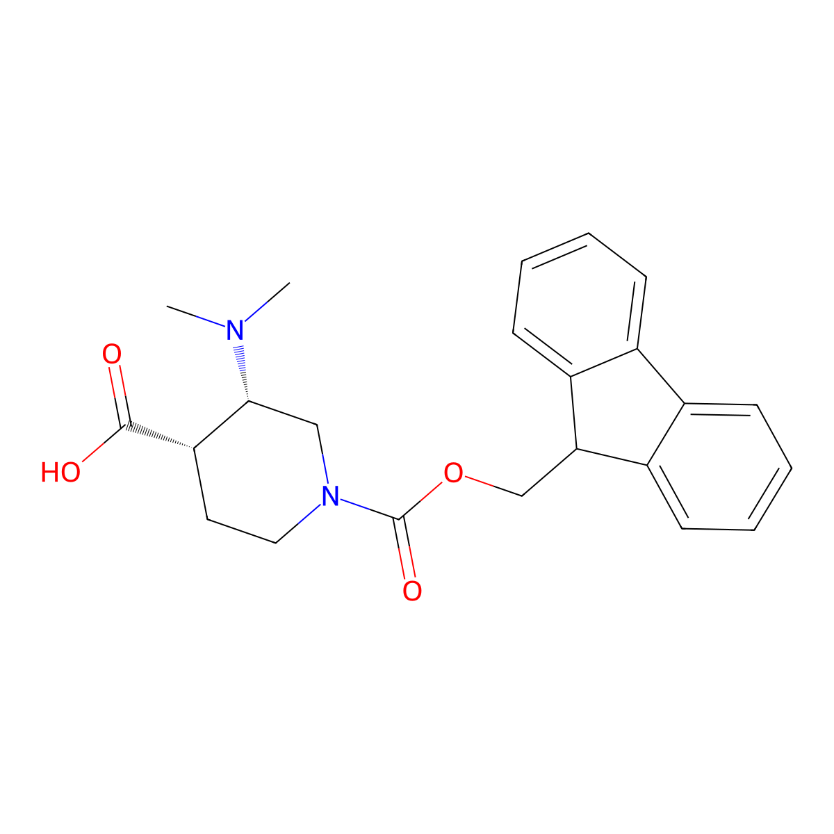 rac-(3R,4R)-3-(dimethylamino)-1-{[(9H-fluoren-9-yl)methoxy]carbonyl}piperidine-4-carboxylic acid molecular structure, CAS 2679808-51-4
