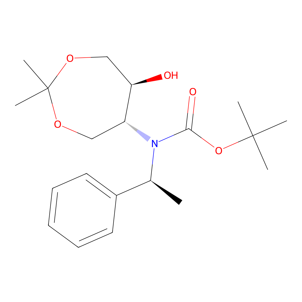 tert-butyl N-[(5RS,6SR)-6-hydroxy-2,2-dimethyl-1,3-dioxepan-5-yl]-N-[(1S)-1-phenylethyl]carbamate molecular structure, CAS 2679808-52-5