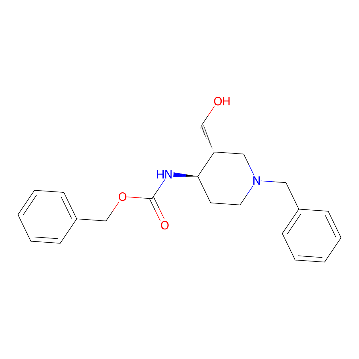 rac-benzyl N-[(3R,4R)-1-benzyl-3-(hydroxymethyl)piperidin-4-yl]carbamate molecular structure, CAS 2679808-72-9