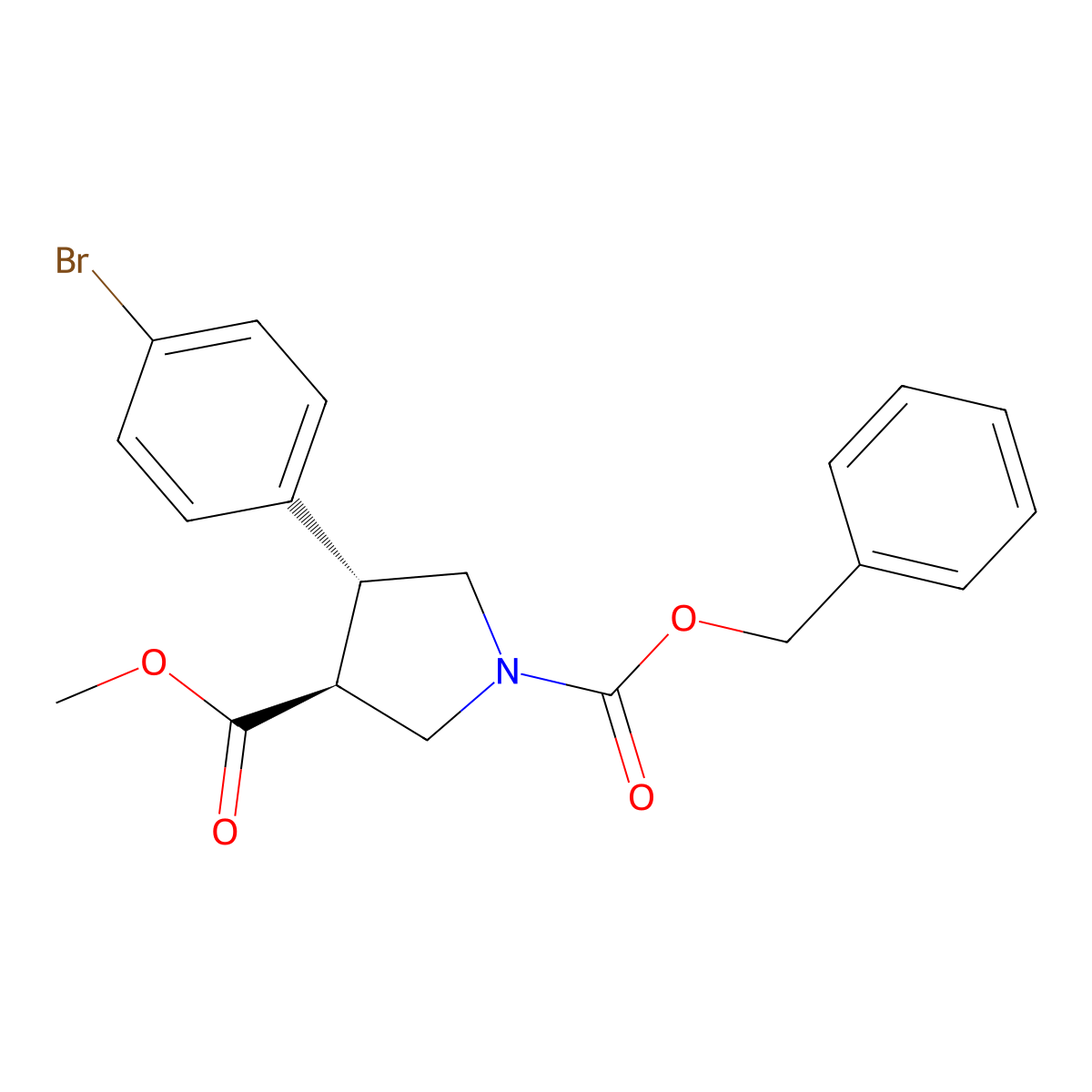 rac-1-benzyl 3-methyl (3R,4S)-4-(4-bromophenyl)pyrrolidine-1,3-dicarboxylate molecular structure, CAS 2679809-00-6