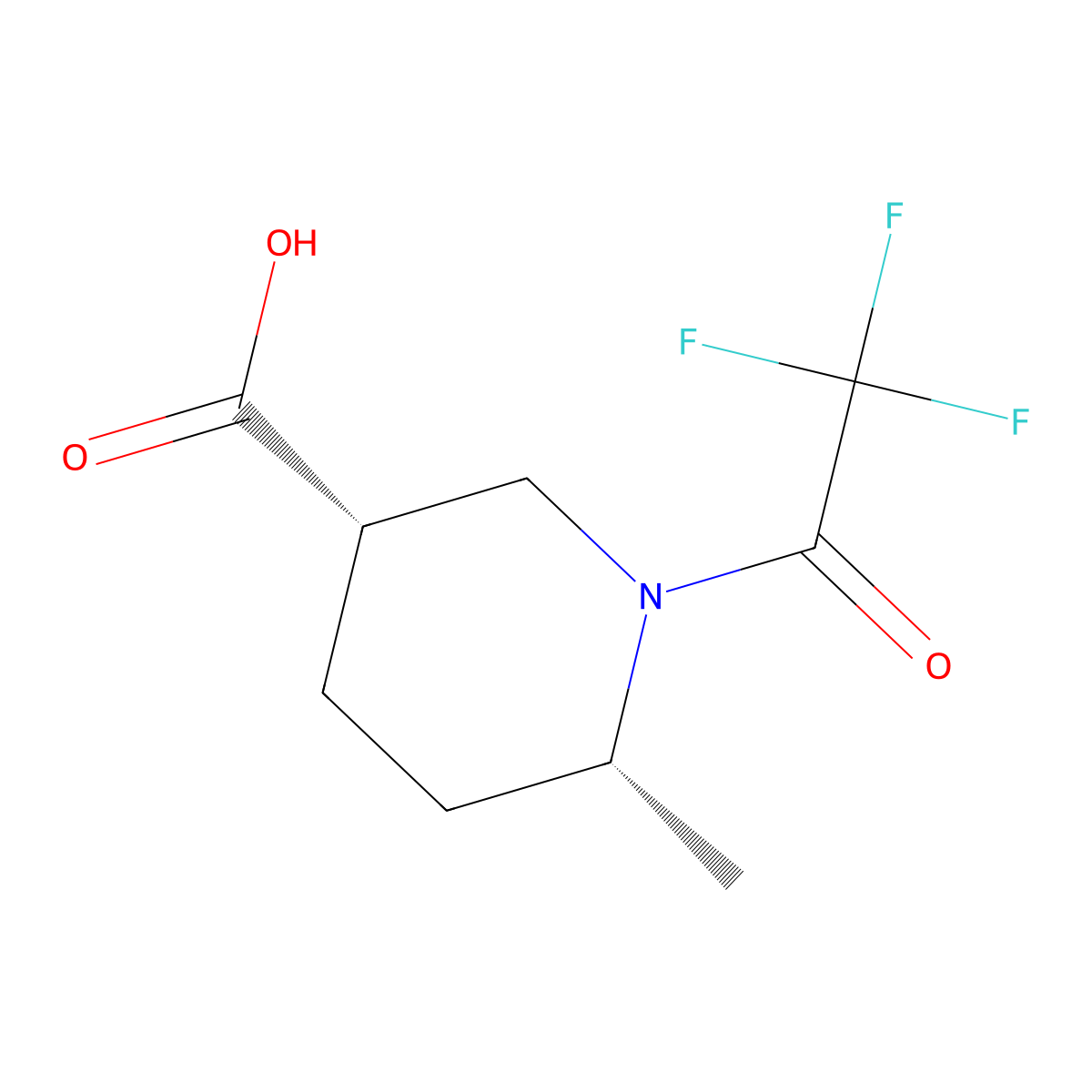 rac-(3R,6S)-6-methyl-1-(trifluoroacetyl)piperidine-3-carboxylic acid molecular structure, CAS 2679809-15-3