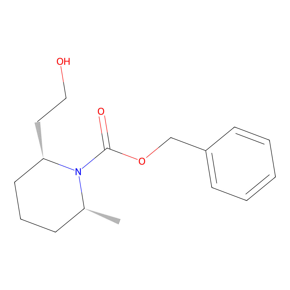 rac-benzyl (2R,6R)-2-(2-hydroxyethyl)-6-methylpiperidine-1-carboxylate molecular structure, CAS 2679809-59-5