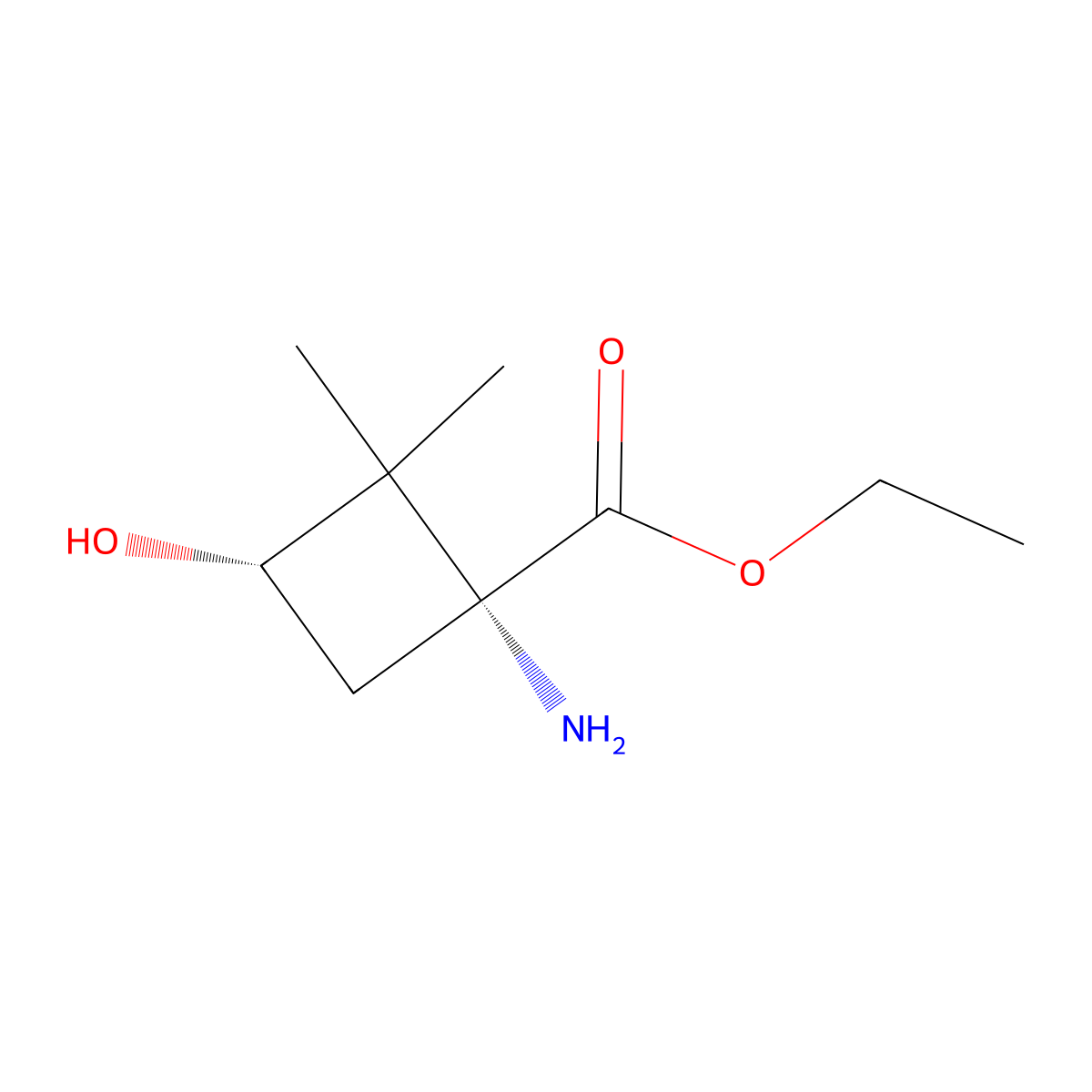 rac-ethyl (1R,3S)-1-amino-3-hydroxy-2,2-dimethylcyclobutane-1-carboxylate molecular structure, CAS 2679809-86-8
