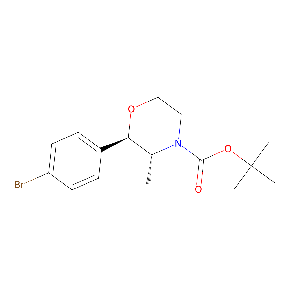 rac-tert-butyl (2R,3R)-2-(4-bromophenyl)-3-methylmorpholine-4-carboxylate molecular structure, CAS 2679809-92-6