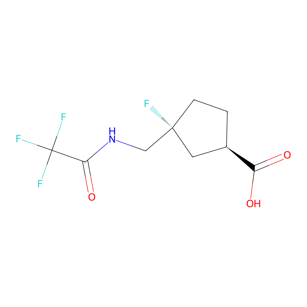 rac-(1R,3R)-3-fluoro-3-[(trifluoroacetamido)methyl]cyclopentane-1-carboxylic acid molecular structure, CAS 2679809-94-8