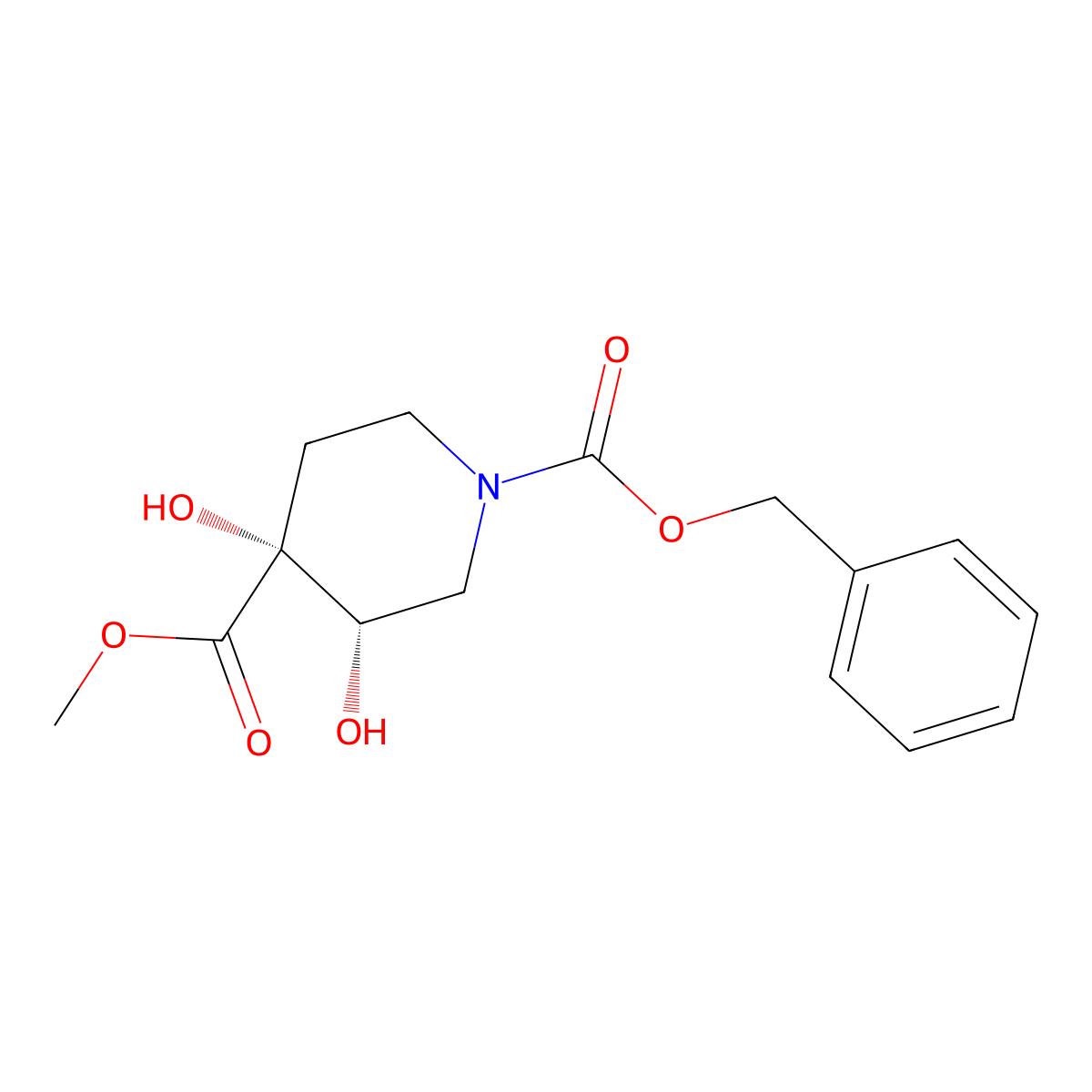 rac-1-benzyl 4-methyl (3R,4S)-3,4-dihydroxypiperidine-1,4-dicarboxylate molecular structure, CAS 2679811-82-4