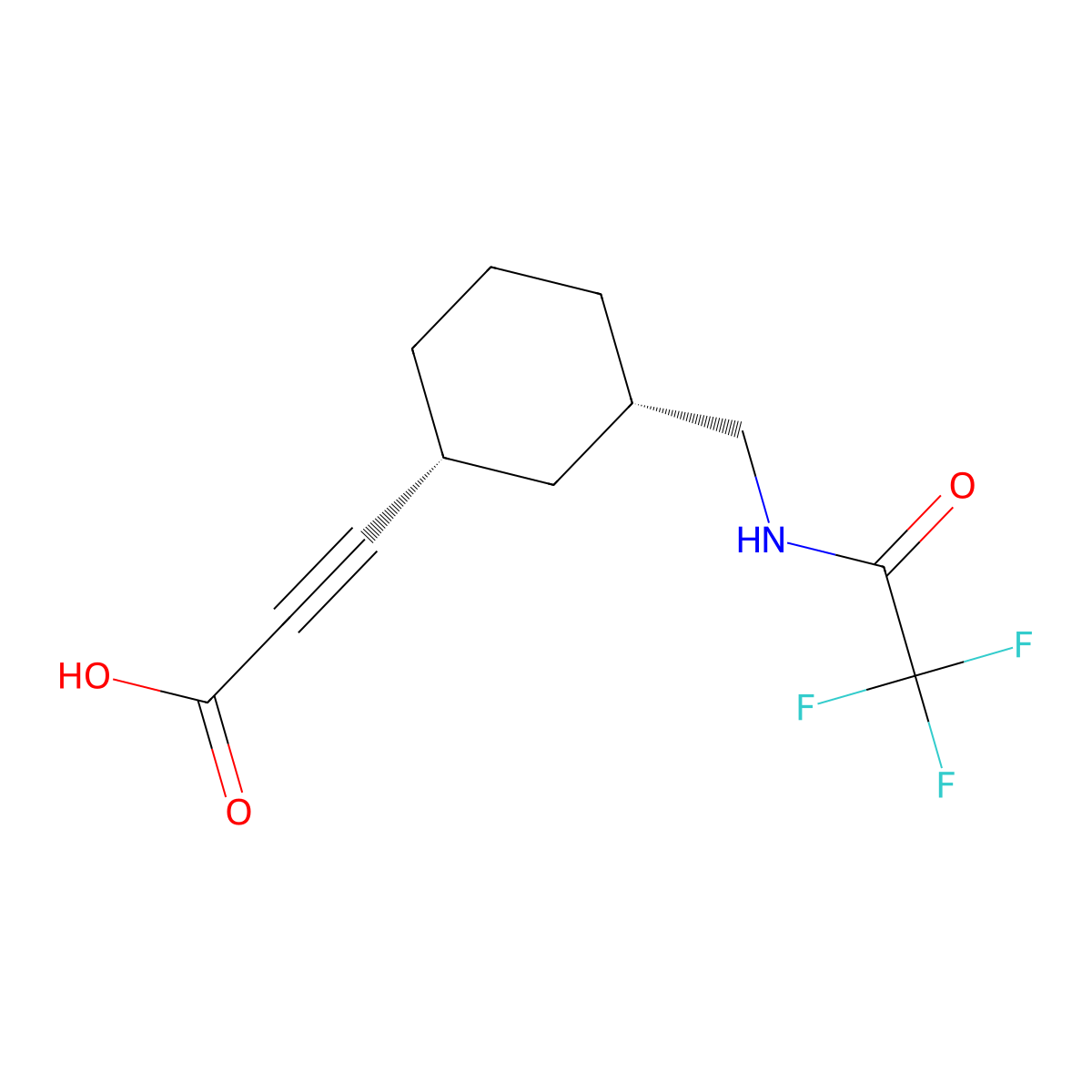 rac-3-[(1R,3S)-3-[(2,2,2-trifluoroacetamido)methyl]cyclohexyl]prop-2-ynoic acid molecular structure, CAS 2679811-85-7