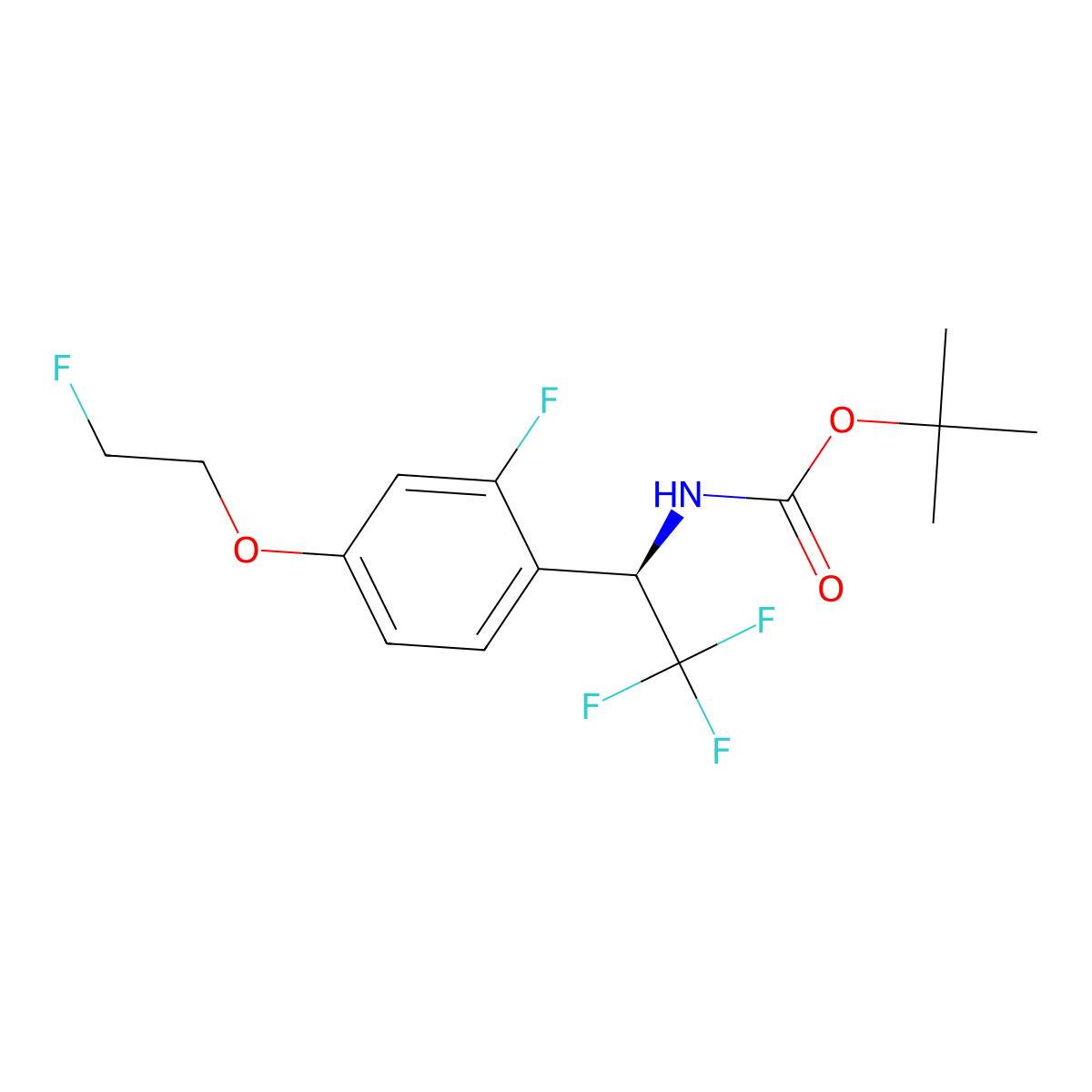 tert-butyl N-[(1R)-2,2,2-trifluoro-1-[2-fluoro-4-(2-fluoroethoxy)phenyl]ethyl]carbamate molecular structure, CAS 2679811-88-0