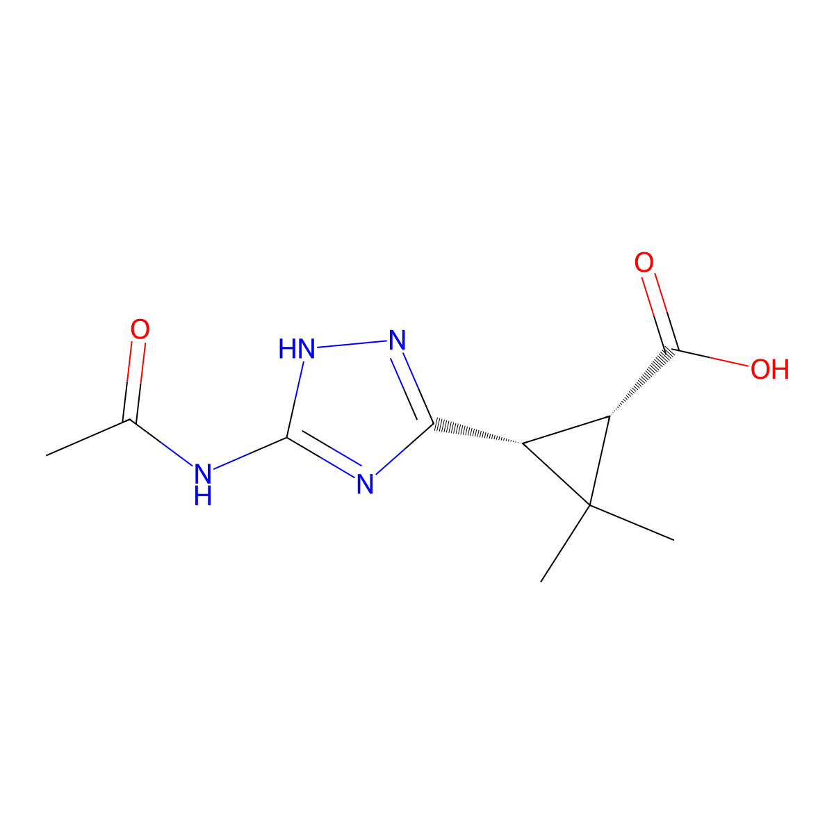 rac-(1R,3S)-3-(5-acetamido-1H-1,2,4-triazol-3-yl)-2,2-dimethylcyclopropane-1-carboxylic acid molecular structure, CAS 2679811-96-0