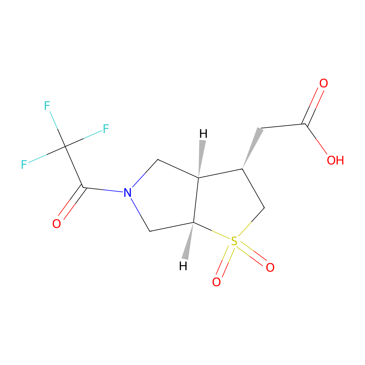 rac-2-[(3R,3aS,6aS)-1,1-dioxo-5-(2,2,2-trifluoroacetyl)-hexahydro-2H-1lambda6-thieno[2,3-c]pyrrol-3-yl]acetic acid molecular structure, CAS 2679812-04-3