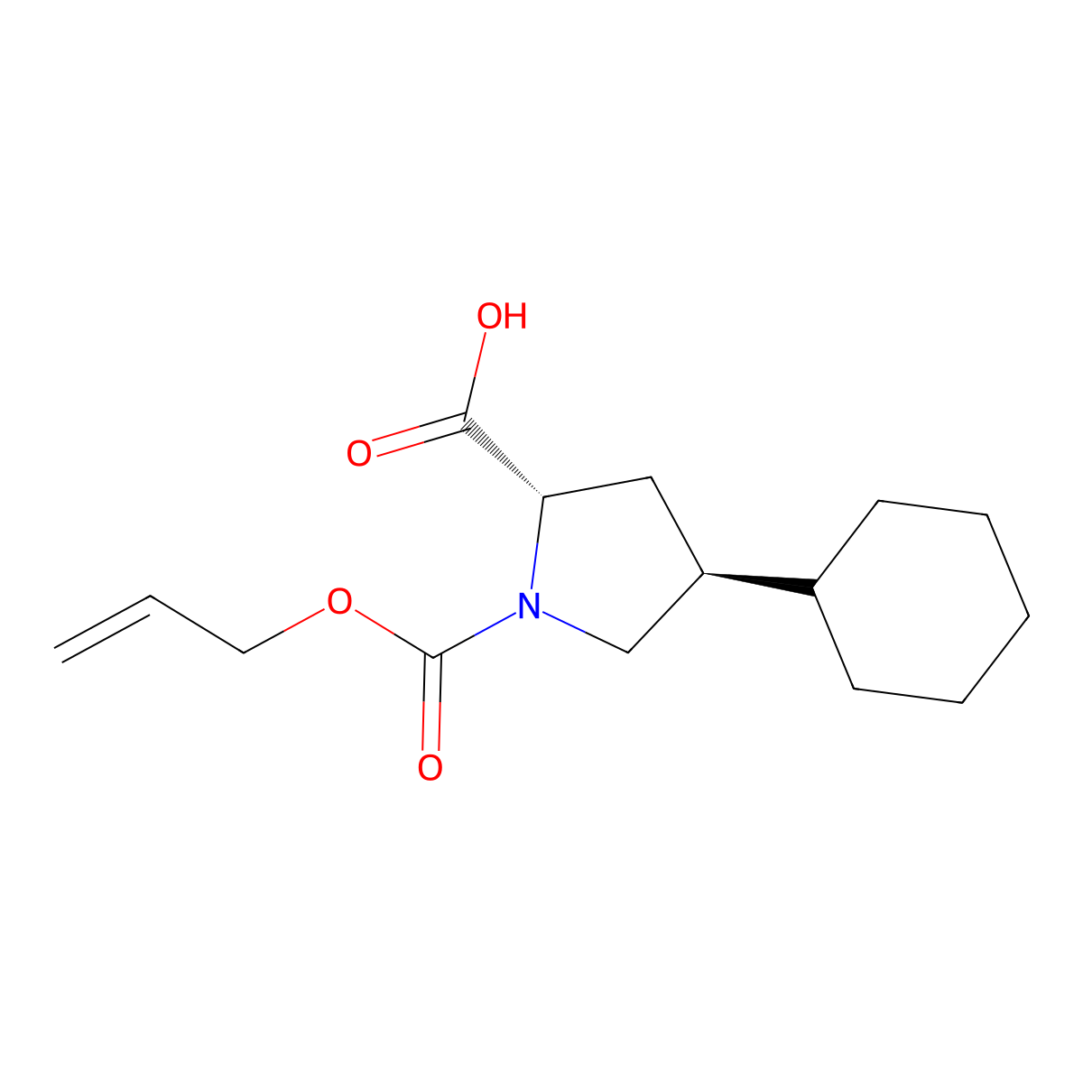 (2S,4S)-4-cyclohexyl-1-[(prop-2-en-1-yloxy)carbonyl]pyrrolidine-2-carboxylic acid molecular structure, CAS 2679812-10-1