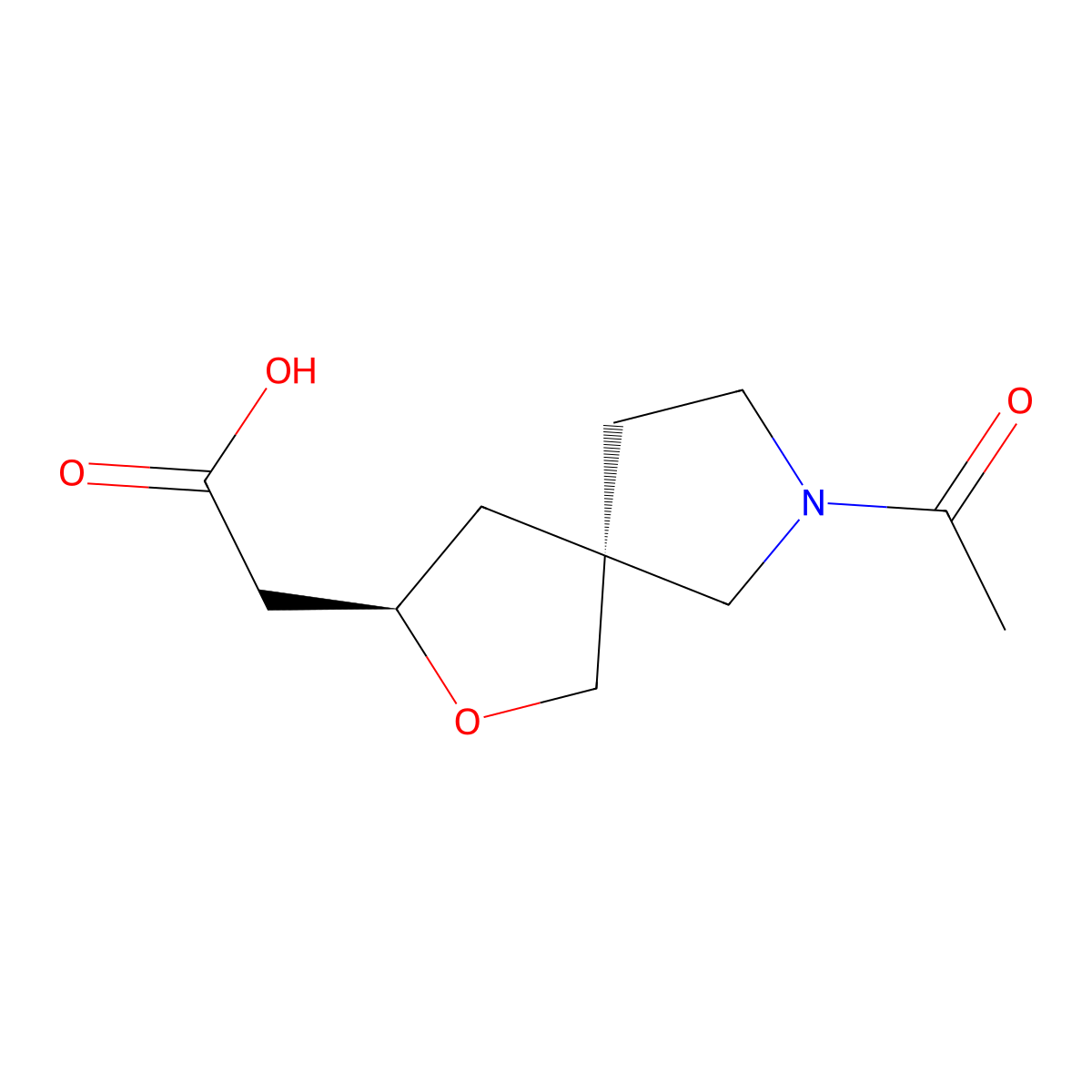 rac-2-[(3R,5S)-7-acetyl-2-oxa-7-azaspiro[4.4]nonan-3-yl]acetic acid molecular structure, CAS 2679812-17-8