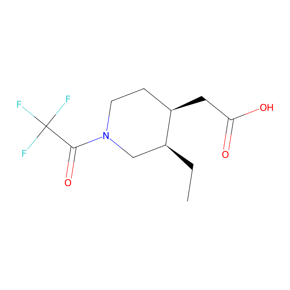 2-[(3R,4S)-3-ethyl-1-(2,2,2-trifluoroacetyl)piperidin-4-yl]acetic acid molecular structure, CAS 2679812-21-4