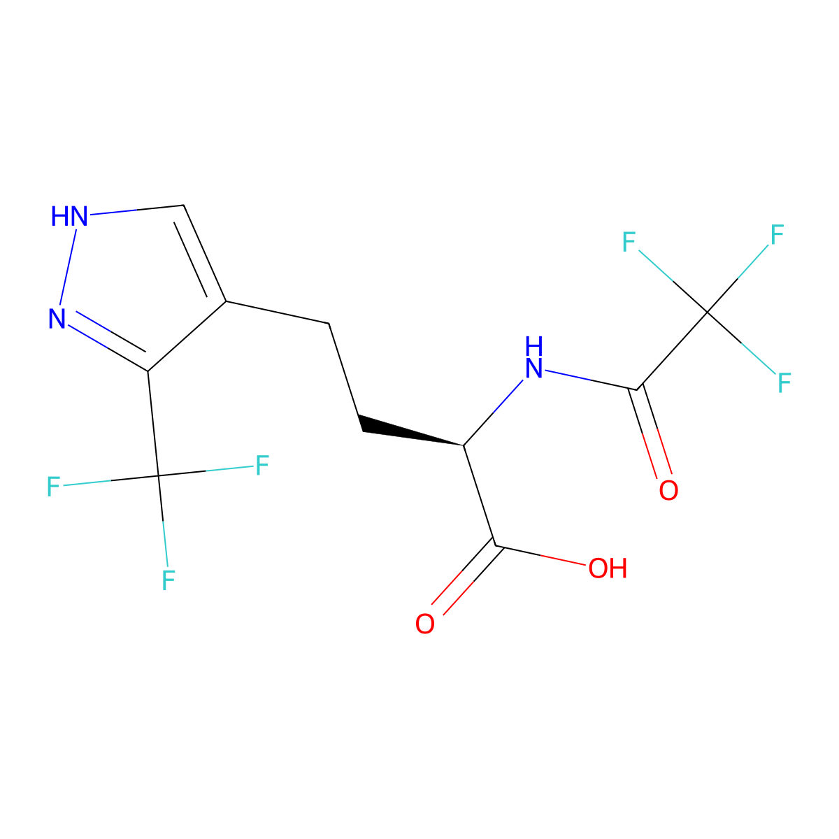 (2R)-2-(2,2,2-trifluoroacetamido)-4-[3-(trifluoromethyl)-1H-pyrazol-4-yl]butanoic acid molecular structure, CAS 2679812-44-1
