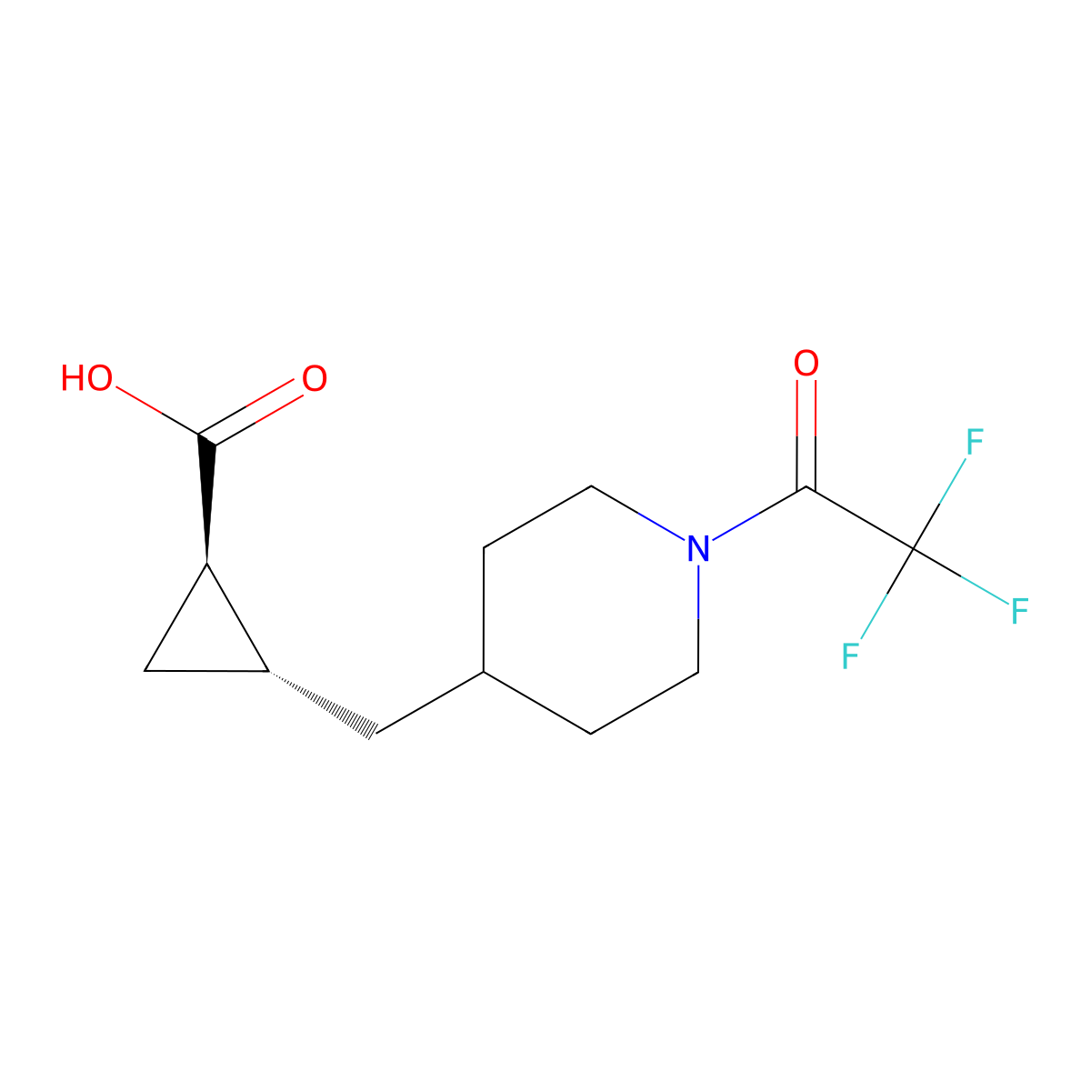 rac-(1R,2R)-2-{[1-(2,2,2-trifluoroacetyl)piperidin-4-yl]methyl}cyclopropane-1-carboxylic acid molecular structure, CAS 2679812-56-5
