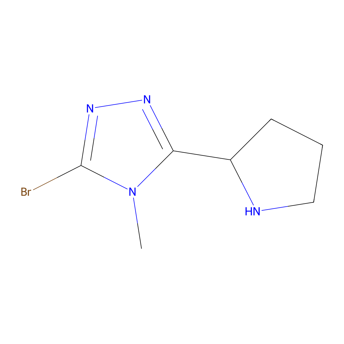 3-bromo-4-methyl-5-[(2R)-pyrrolidin-2-yl]-4H-1,2,4-triazole molecular structure, CAS 2679812-59-8