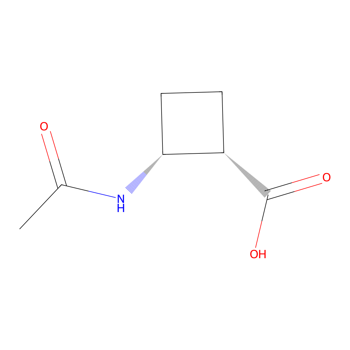 rac-(1R,2S)-2-acetamidocyclobutane-1-carboxylic acid molecular structure, CAS 2679812-65-6