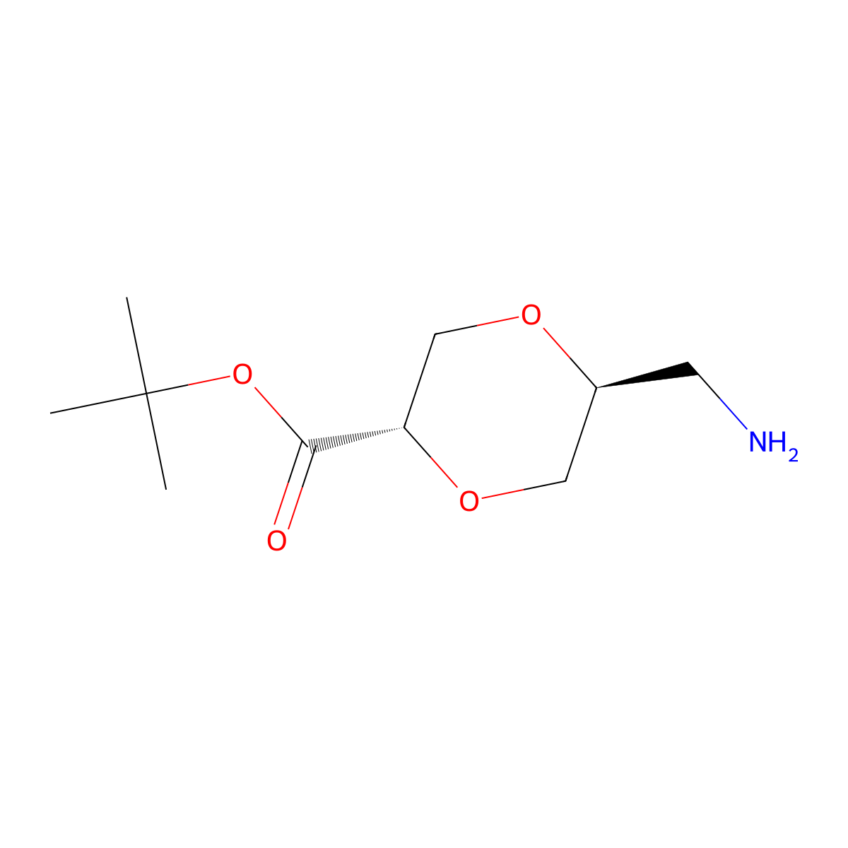 rac-tert-butyl (2R,5R)-5-(aminomethyl)-1,4-dioxane-2-carboxylate molecular structure, CAS 2679812-70-3