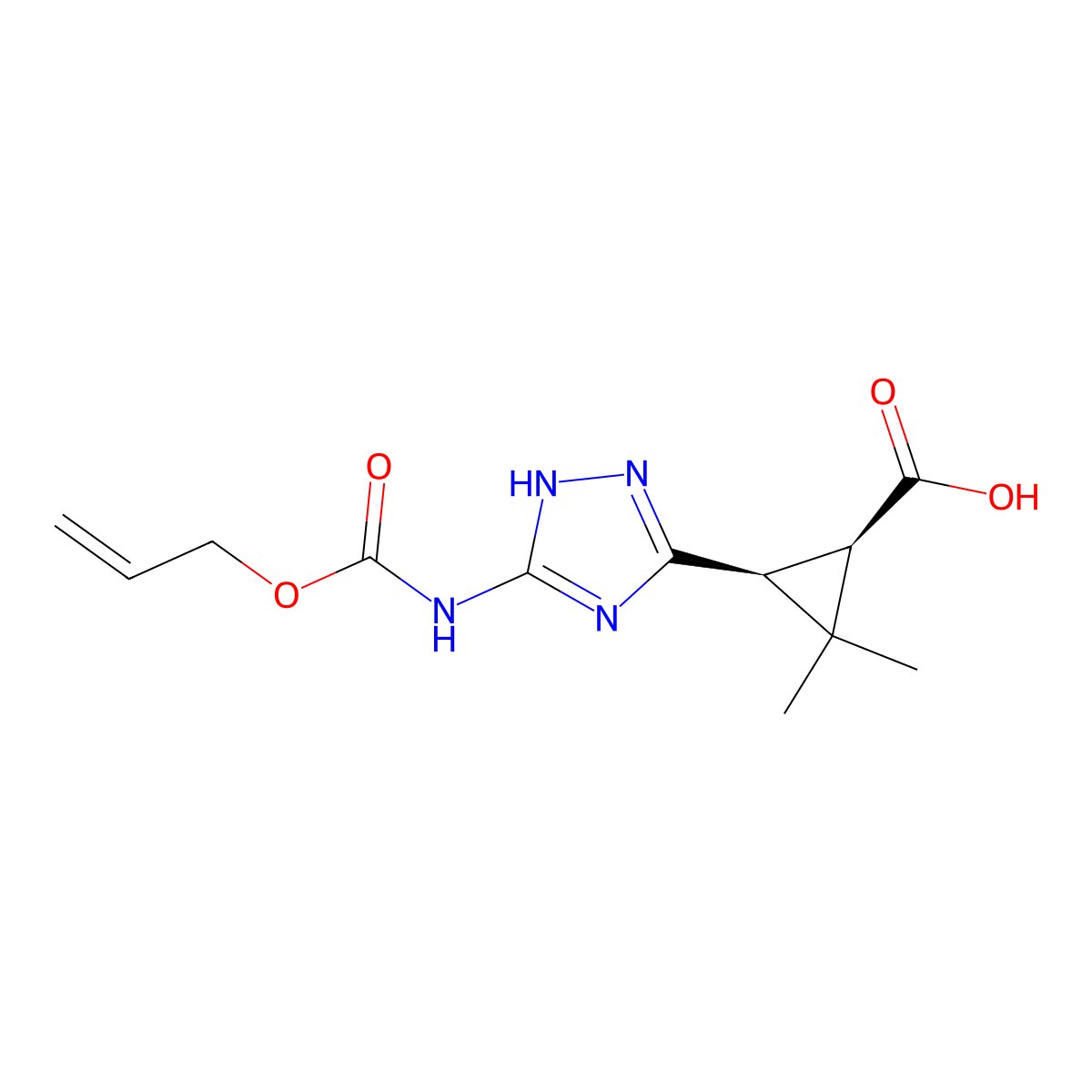 rac-(1R,3S)-2,2-dimethyl-3-(5-{[(prop-2-en-1-yloxy)carbonyl]amino}-1H-1,2,4-triazol-3-yl)cyclopropane-1-carboxylic acid molecular structure, CAS 2679812-87-2
