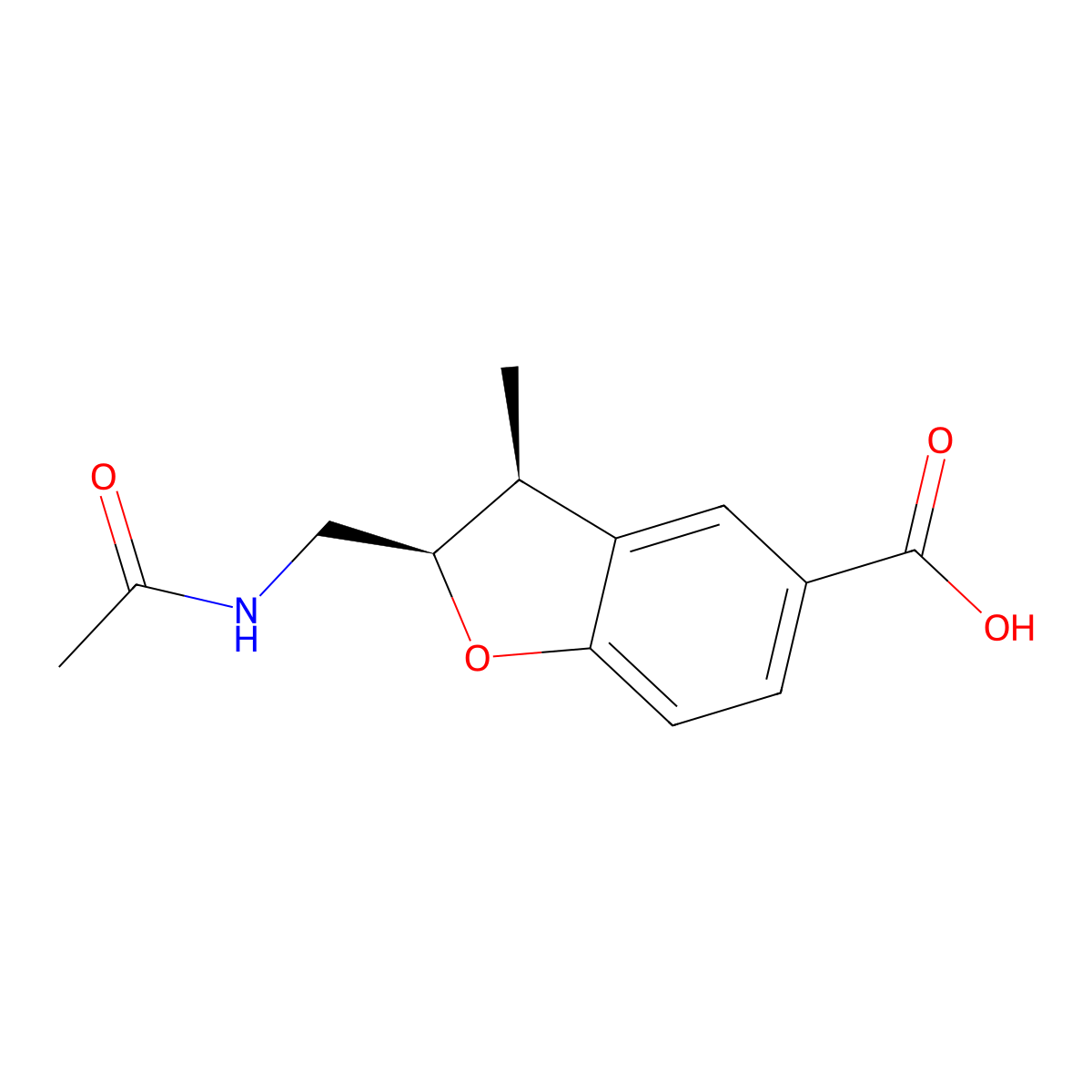rac-(2R,3S)-2-(acetamidomethyl)-3-methyl-2,3-dihydro-1-benzofuran-5-carboxylic acid molecular structure, CAS 2679812-88-3