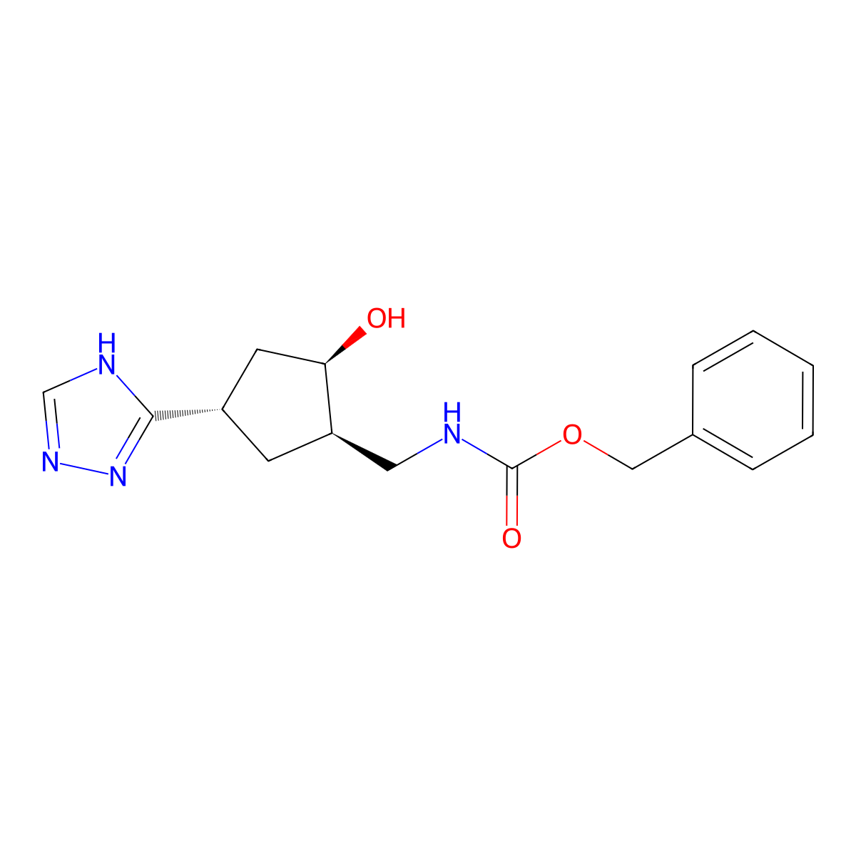 rac-benzyl N-{[(1R,2R,4S)-2-hydroxy-4-(4H-1,2,4-triazol-3-yl)cyclopentyl]methyl}carbamate molecular structure, CAS 2679812-89-4