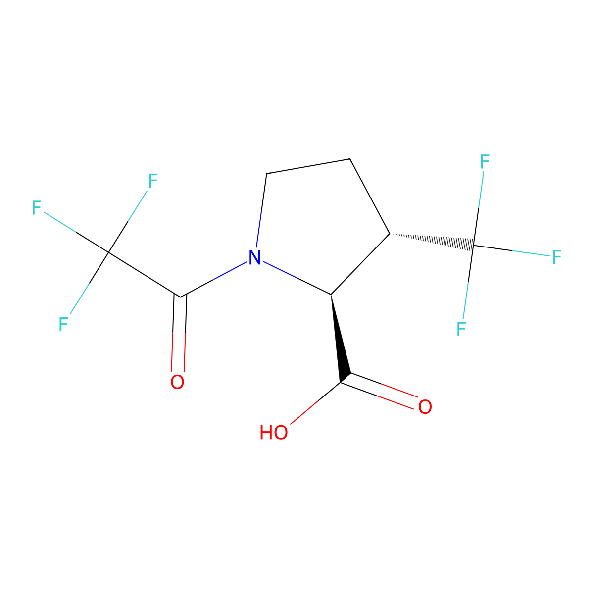 rac-(2R,3R)-1-(trifluoroacetyl)-3-(trifluoromethyl)pyrrolidine-2-carboxylic acid molecular structure, CAS 2679812-96-3