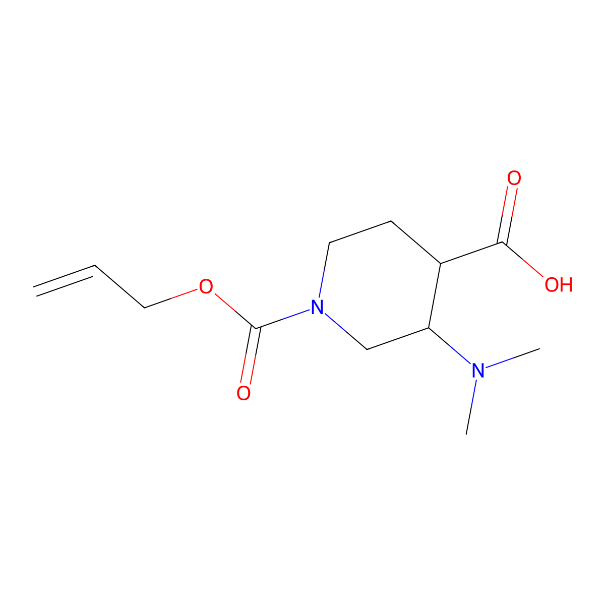 rac-(3R,4R)-3-(dimethylamino)-1-[(prop-2-en-1-yloxy)carbonyl]piperidine-4-carboxylic acid molecular structure, CAS 2679813-29-5