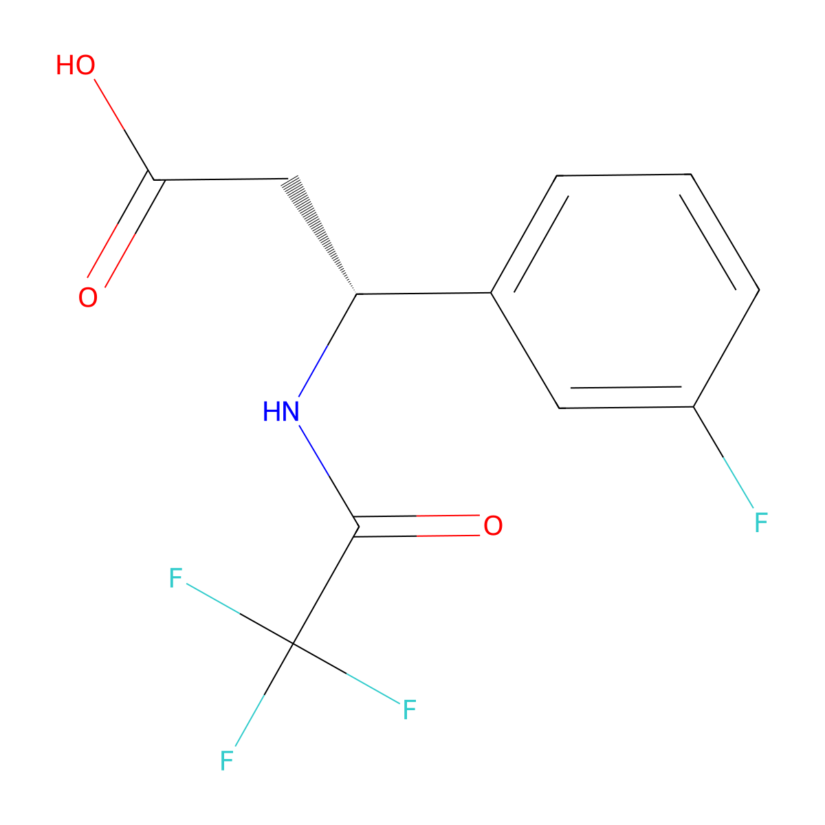 (3R)-3-(3-fluorophenyl)-3-(2,2,2-trifluoroacetamido)propanoic acid molecular structure, CAS 2679813-31-9