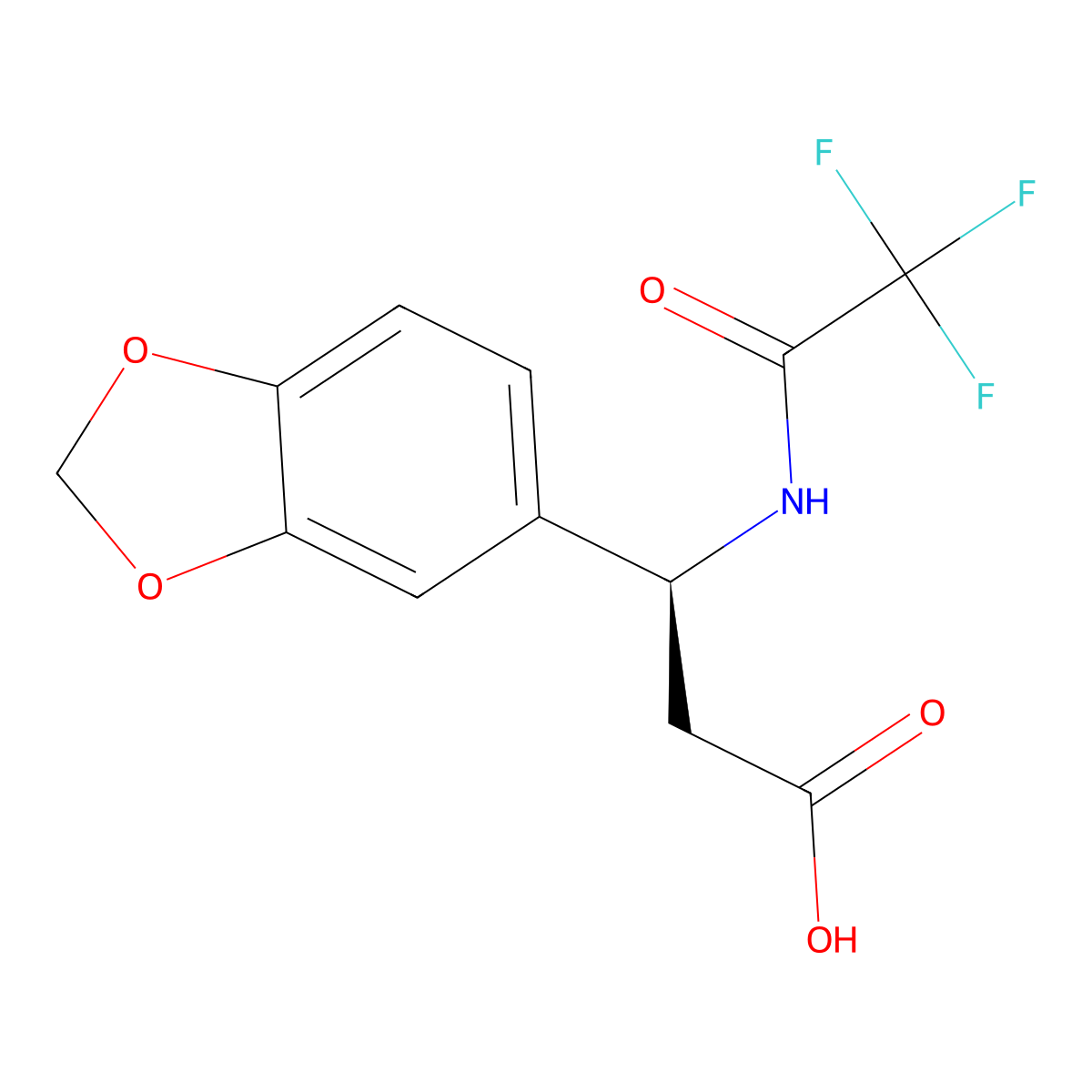 (3S)-3-(1,3-dioxaindan-5-yl)-3-(2,2,2-trifluoroacetamido)propanoic acid molecular structure, CAS 2679816-62-5