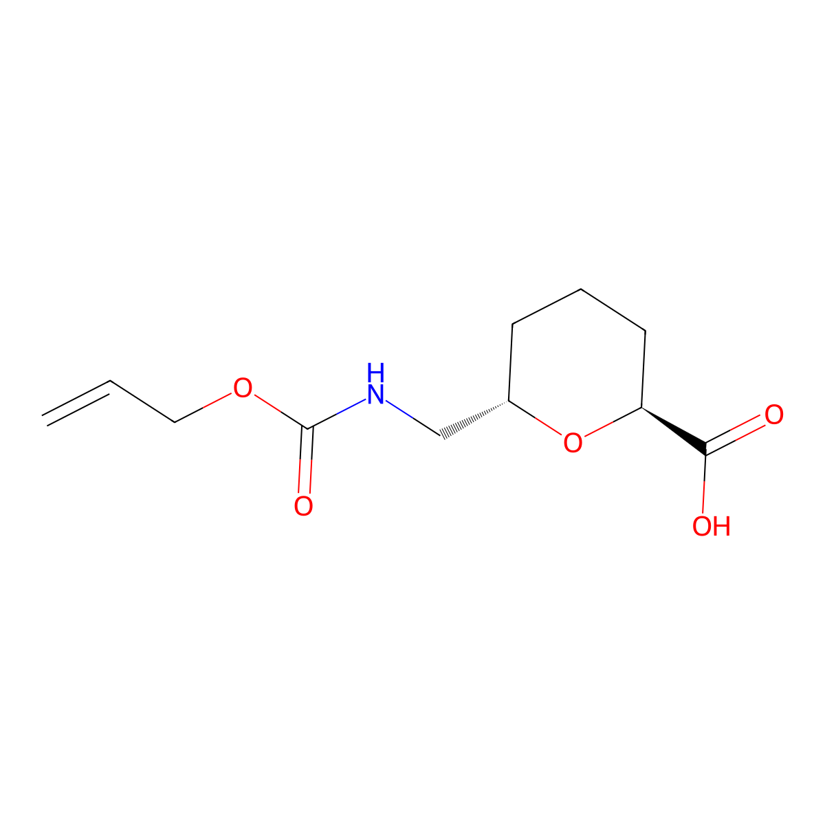 rac-(2R,6R)-6-({[(prop-2-en-1-yloxy)carbonyl]amino}methyl)oxane-2-carboxylic acid molecular structure, CAS 2679816-71-6