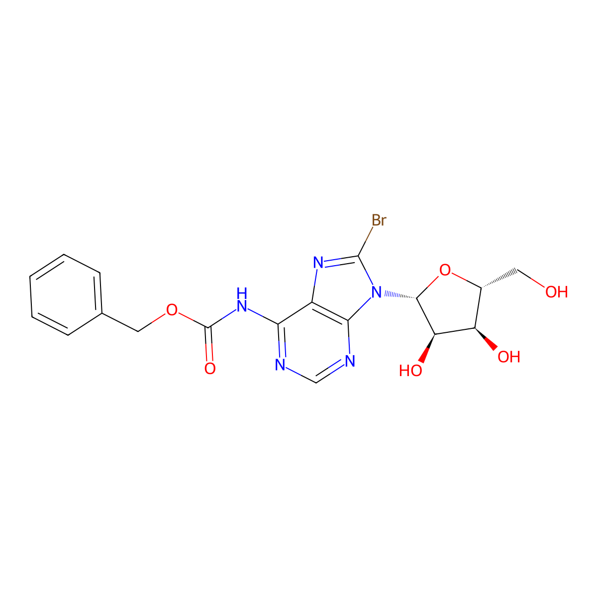 benzyl N-{8-bromo-9-[(2R,3R,4S,5R)-3,4-dihydroxy-5-(hydroxymethyl)oxolan-2-yl]-9H-purin-6-yl}carbamate molecular structure, CAS 2679816-80-7