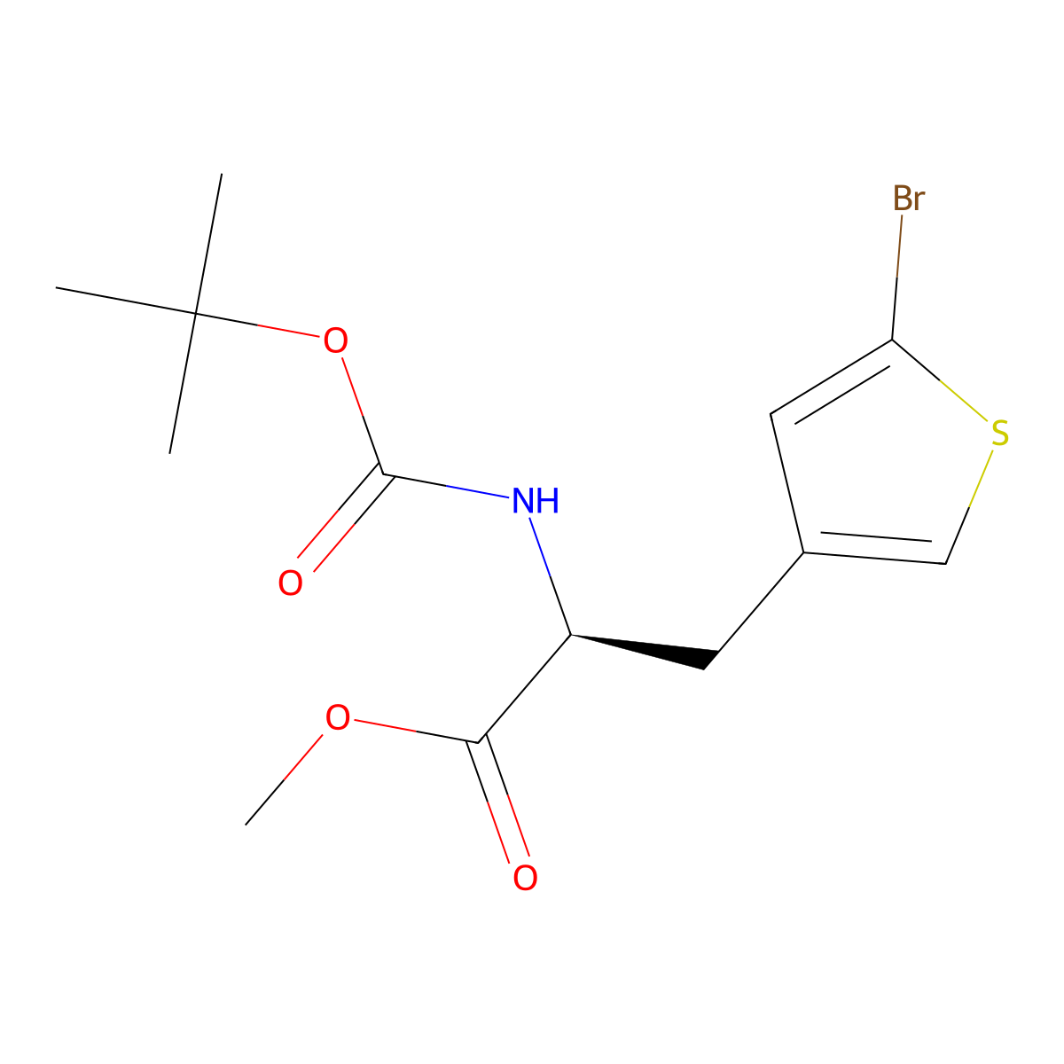 methyl (2S)-3-(5-bromothiophen-3-yl)-2-{[(tert-butoxy)carbonyl]amino}propanoate molecular structure, CAS 2679816-89-6