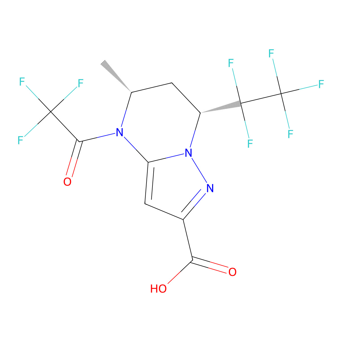 rac-(5R,7R)-5-methyl-7-(1,1,2,2,2-pentafluoroethyl)-4-(2,2,2-trifluoroacetyl)-4H,5H,6H,7H-pyrazolo[1,5-a]pyrimidine-2-carboxylic acid molecular structure, CAS 2679816-98-7