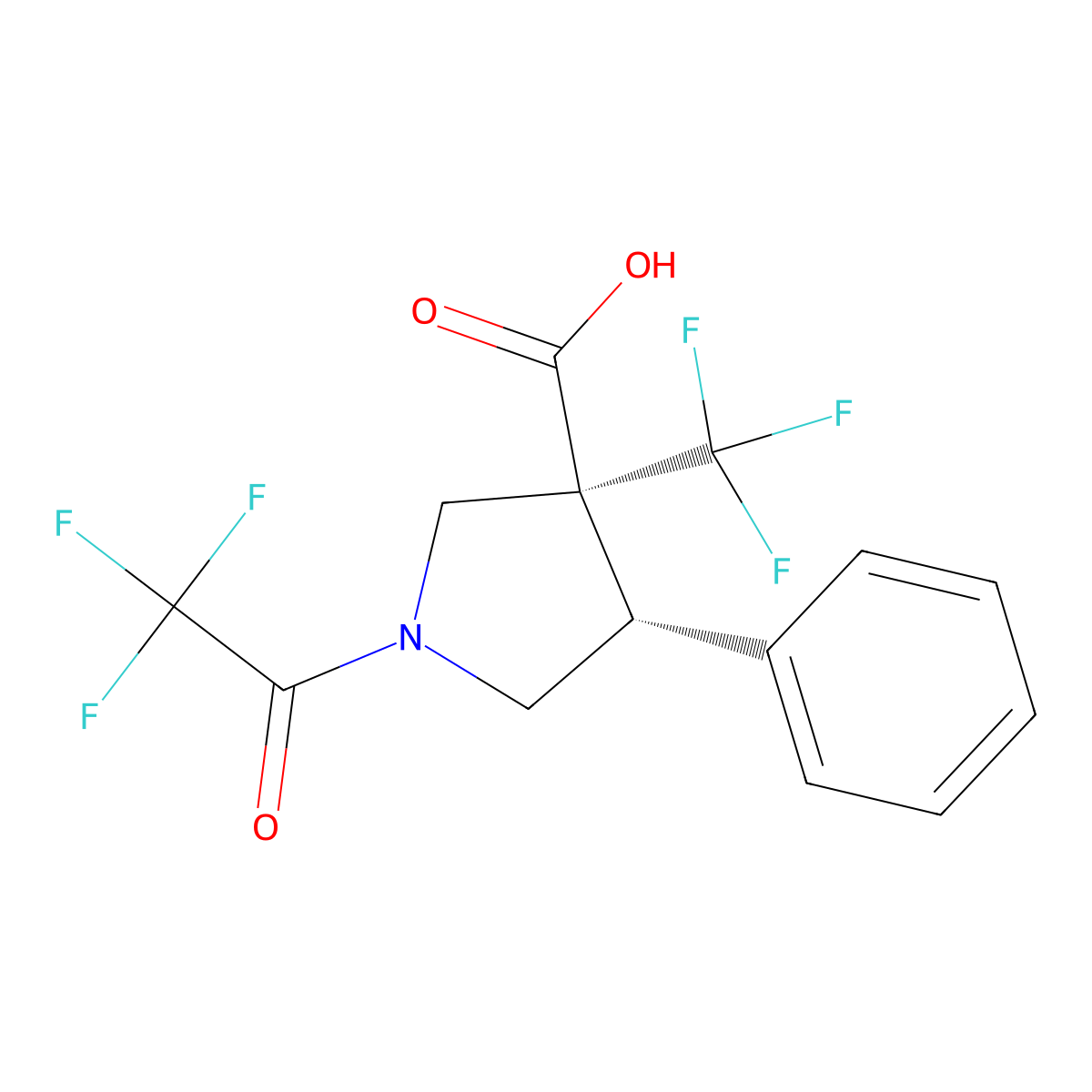 rac-(3R,4S)-4-phenyl-1-(2,2,2-trifluoroacetyl)-3-(trifluoromethyl)pyrrolidine-3-carboxylic acid molecular structure, CAS 2679817-07-1