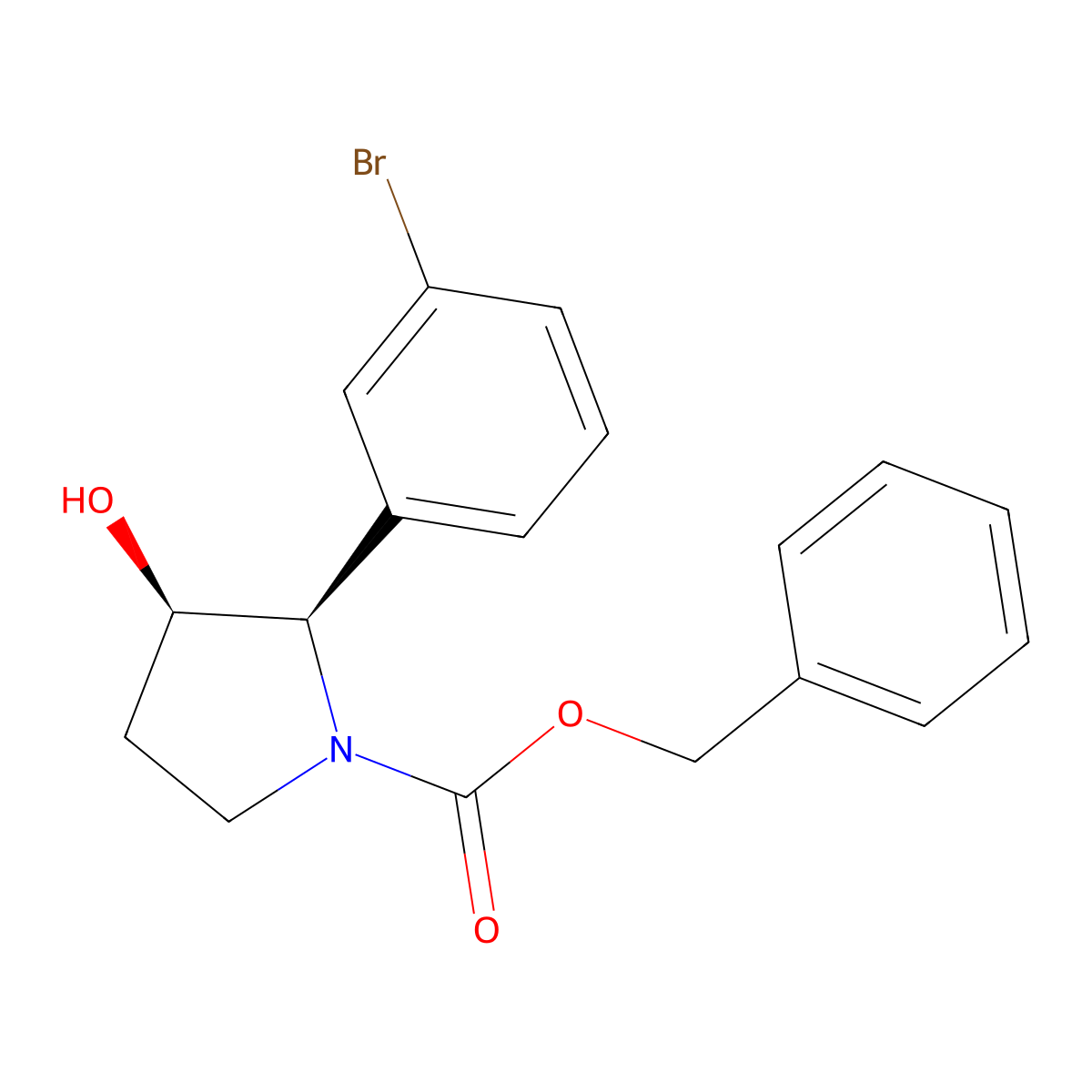 rac-benzyl (2R,3R)-2-(3-bromophenyl)-3-hydroxypyrrolidine-1-carboxylate molecular structure, CAS 2679817-19-5