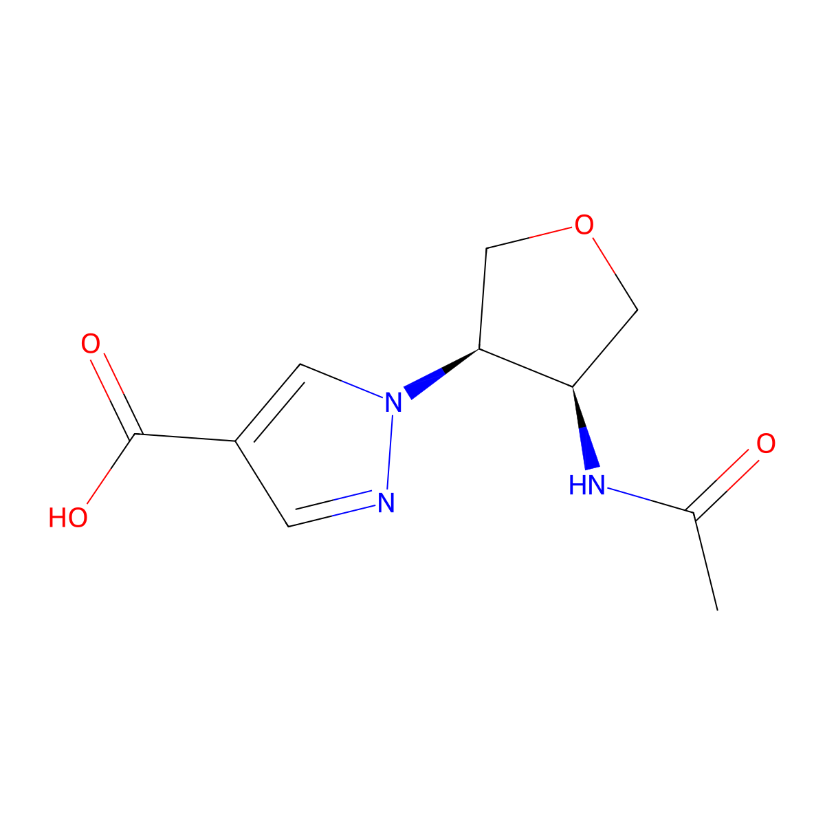 rac-1-[(3R,4S)-4-acetamidooxolan-3-yl]-1H-pyrazole-4-carboxylic acid molecular structure, CAS 2679817-32-2