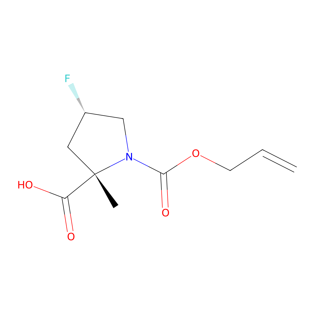 (2S,4S)-4-fluoro-2-methyl-1-[(prop-2-en-1-yloxy)carbonyl]pyrrolidine-2-carboxylic acid molecular structure, CAS 2679817-37-7