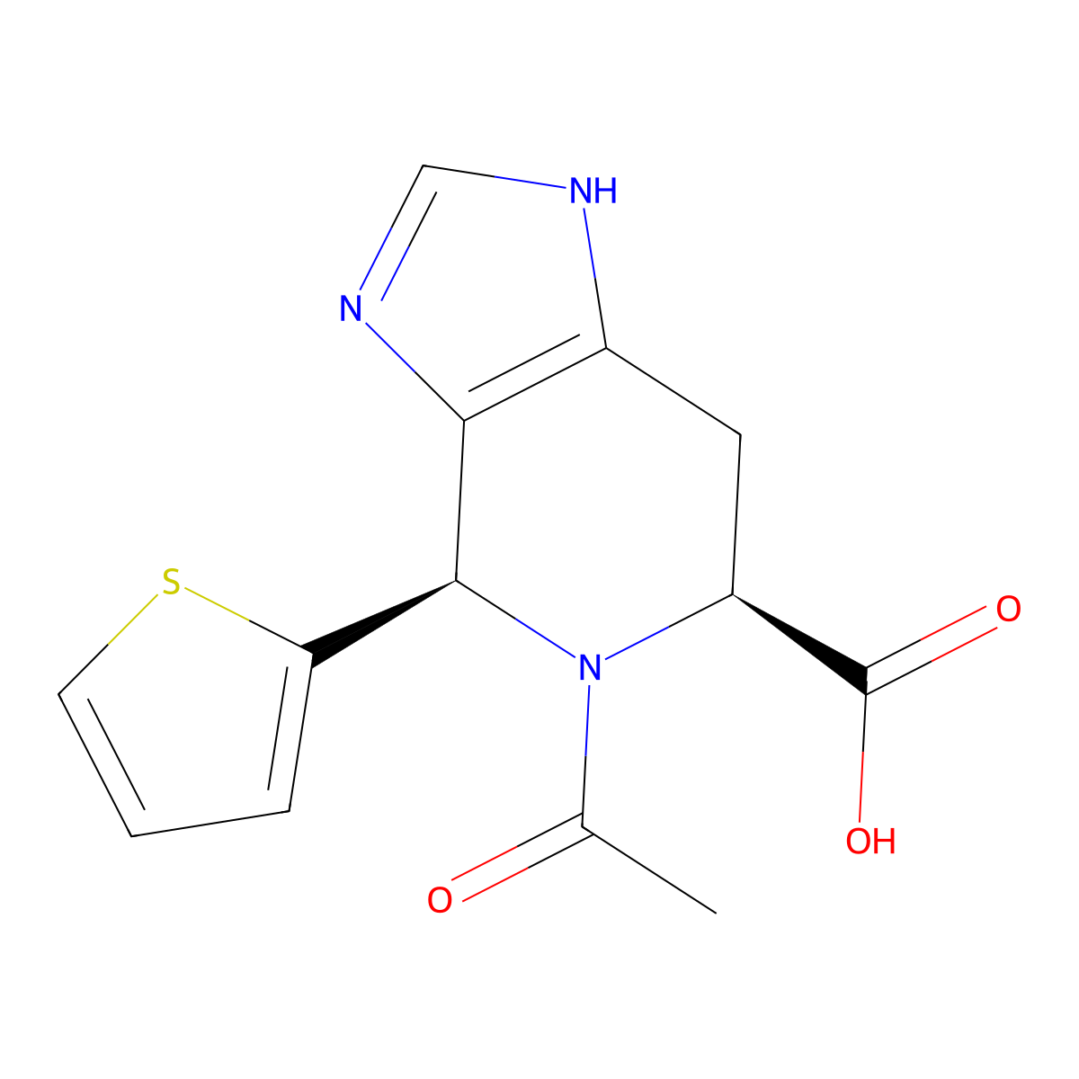 rac-(4R,6S)-5-acetyl-4-(thiophen-2-yl)-1H,4H,5H,6H,7H-imidazo[4,5-c]pyridine-6-carboxylic acid molecular structure, CAS 2679817-51-5