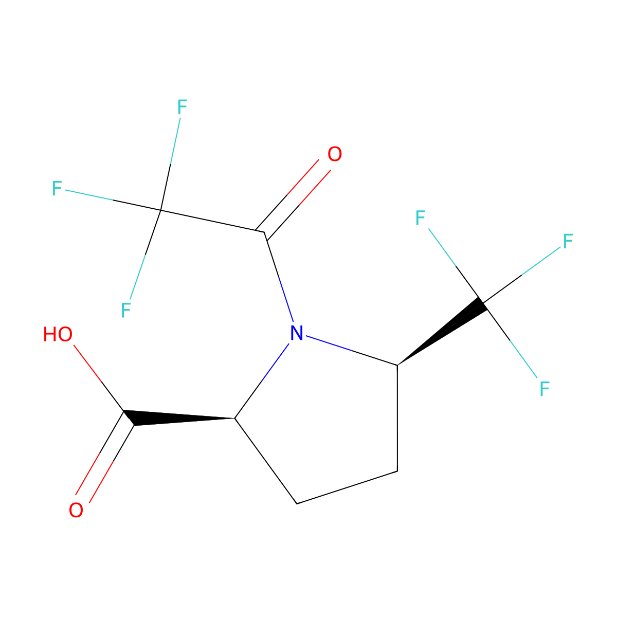 rac-(2R,5S)-1-(2,2,2-trifluoroacetyl)-5-(trifluoromethyl)pyrrolidine-2-carboxylic acid molecular structure, CAS 2679817-62-8