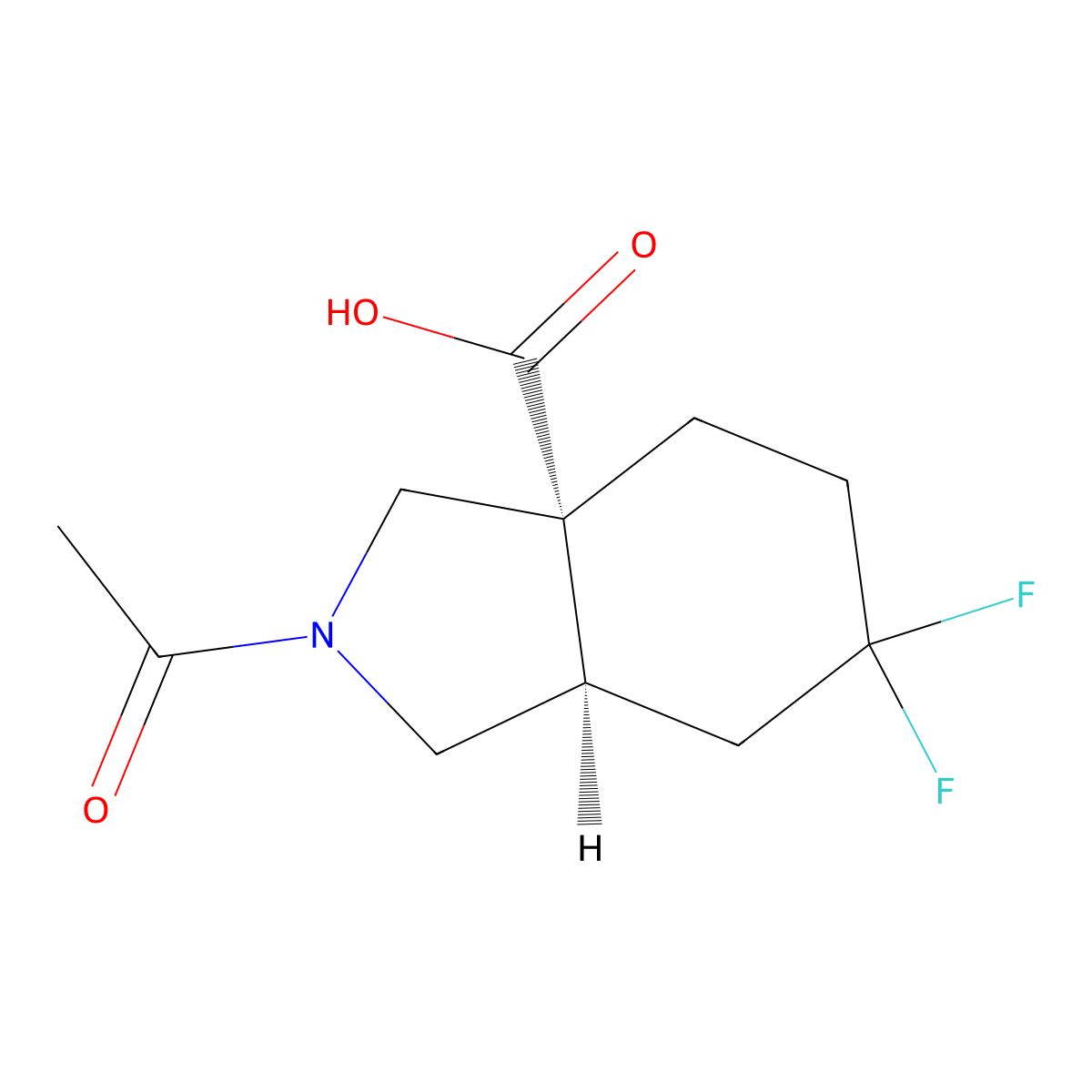rac-(3aR,7aR)-2-acetyl-6,6-difluoro-octahydro-1H-isoindole-3a-carboxylic acid molecular structure, CAS 2679817-63-9